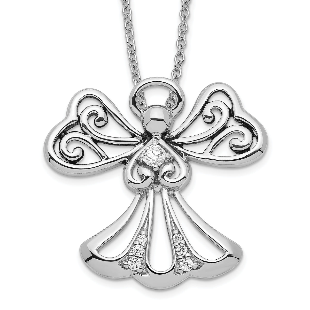 Sentimental Expressions Sterling Silver Rhodium-plated CZ Angel of Kindness 18in Angel Necklace