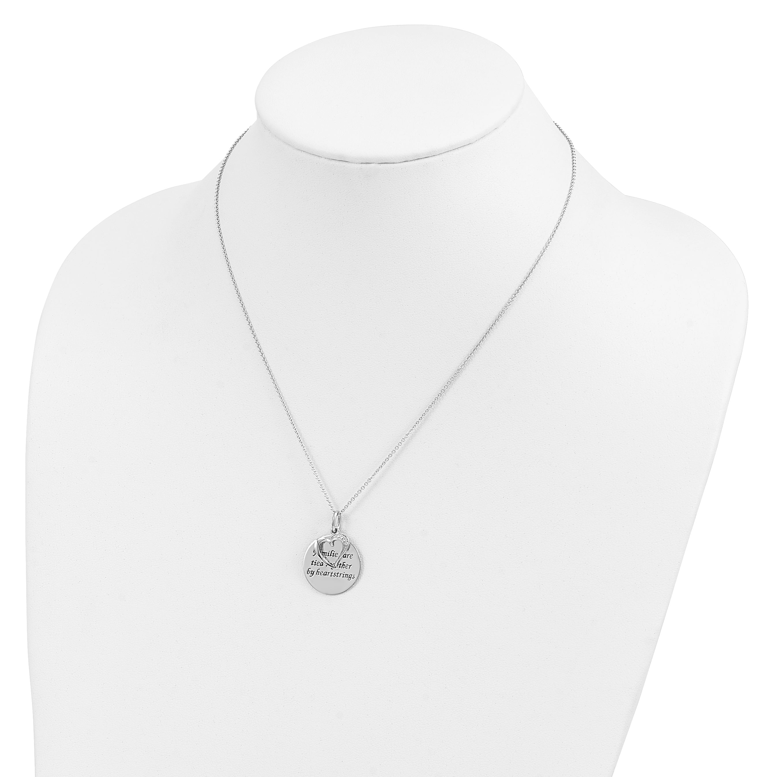 Sentimental Expressions Sterling Silver Rhodium-plated Antiqued CZ Families Are Tied Together 18in Heart Necklace