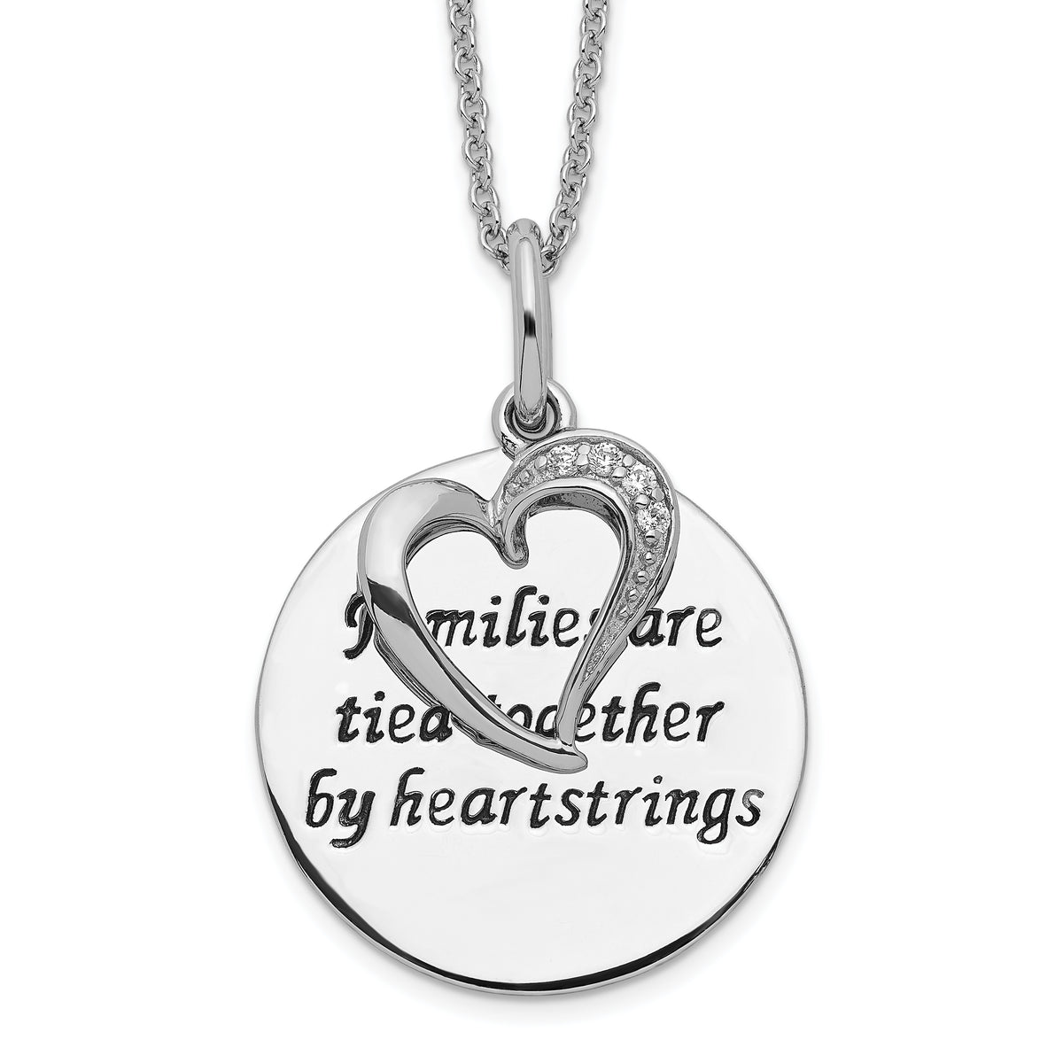 Sentimental Expressions Sterling Silver Rhodium-plated Antiqued CZ Families Are Tied Together 18in Heart Necklace