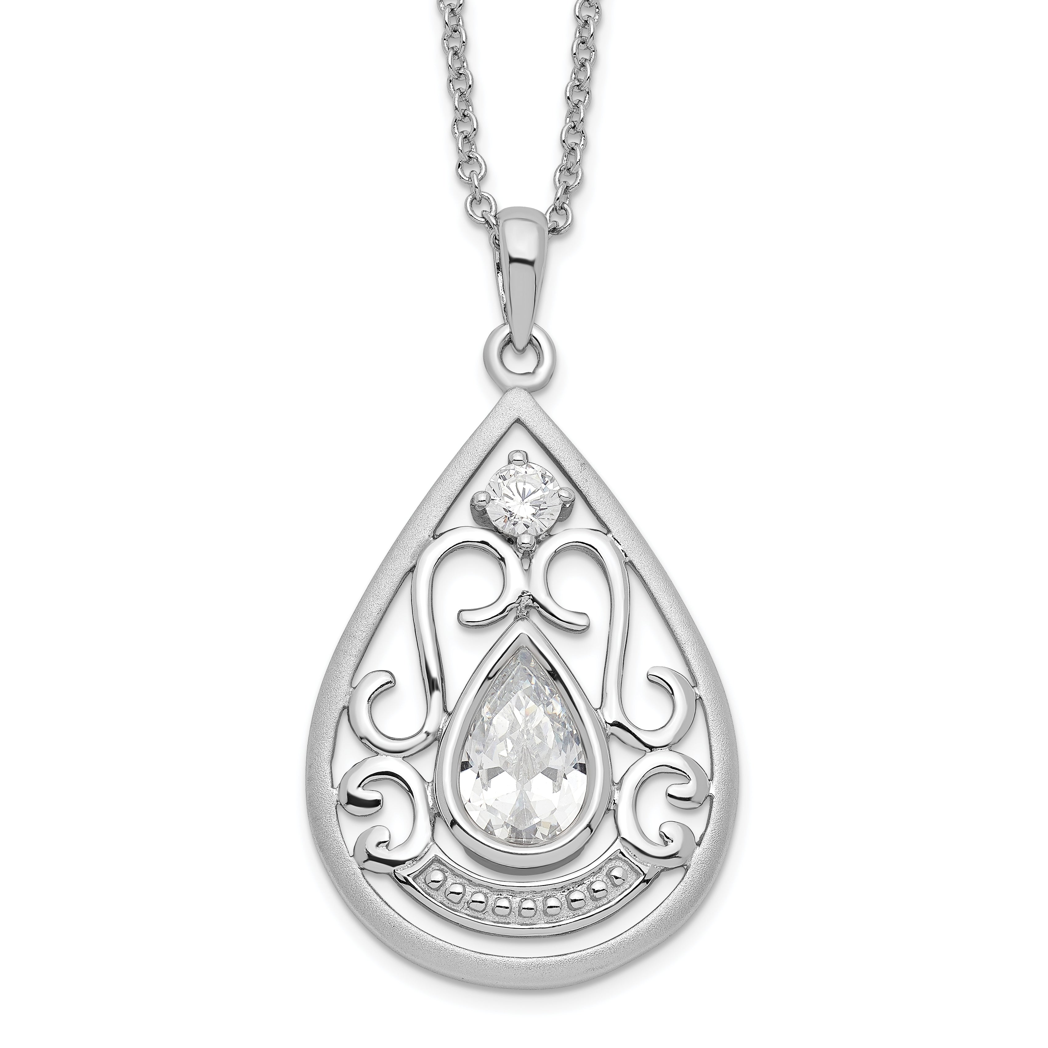 Sentimental Expressions Sterling Silver Rhodium-plated CZ In Loving Memory 18in Necklace