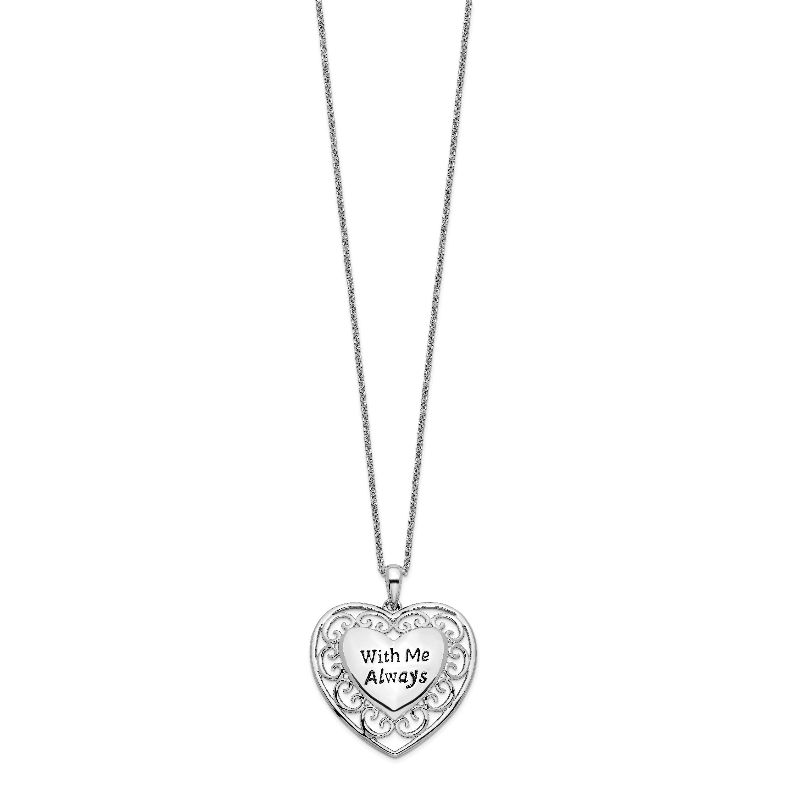 Sentimental Expressions Sterling Silver Rhodium-plated Antiqued With Me Always 18in Heart Necklace