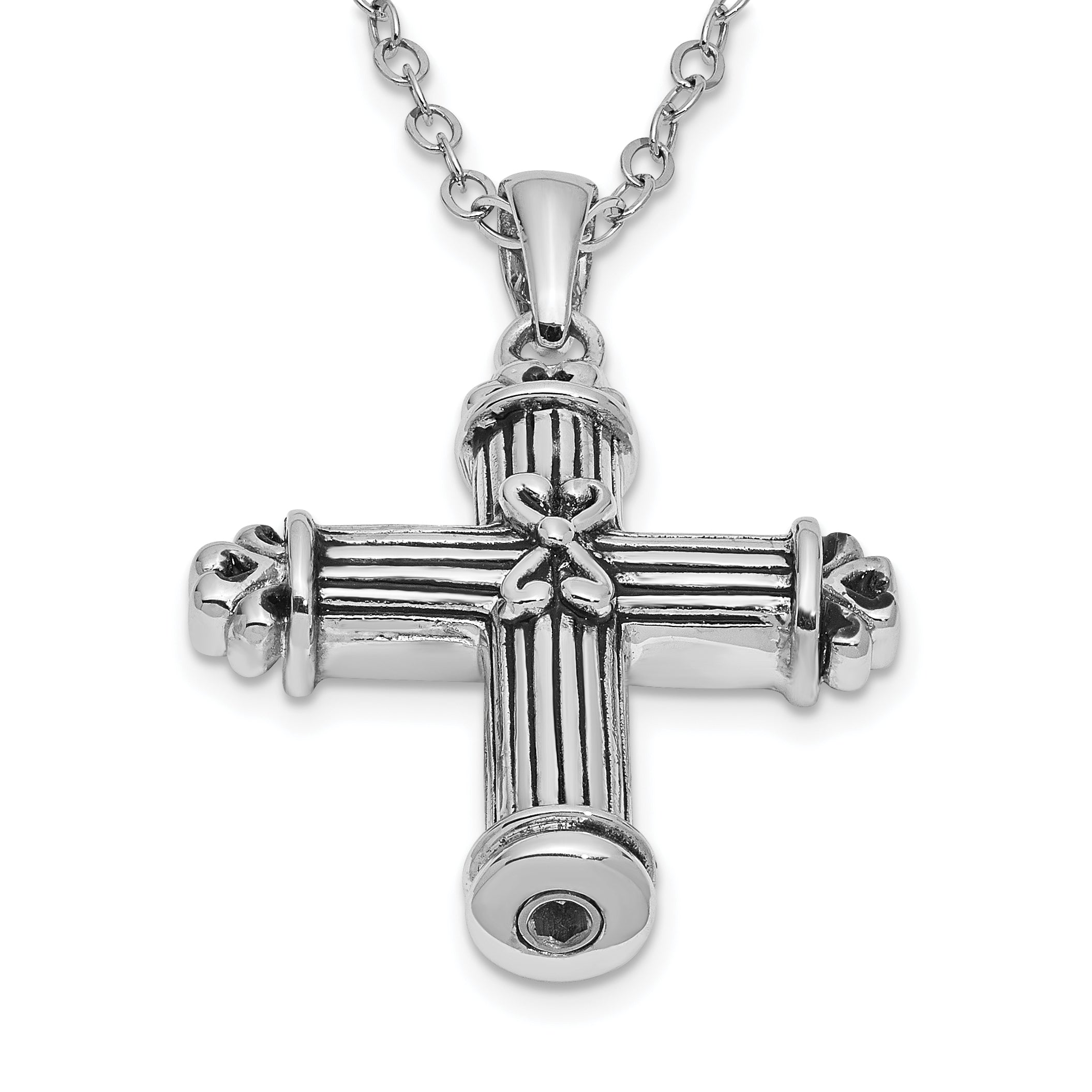 Sentimental Expressions Sterling Silver Rhodium-plated Antiqued Cross Ash Holder 18in Necklace