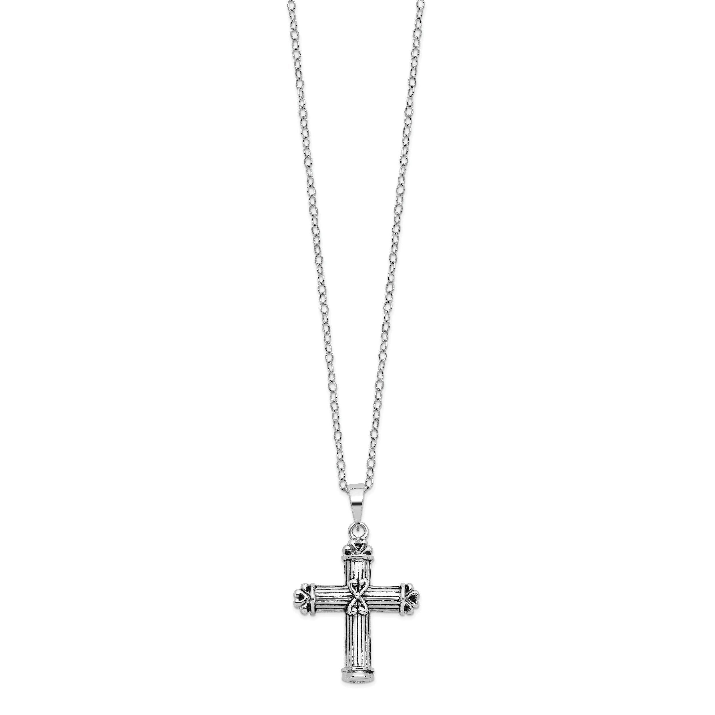 Sentimental Expressions Sterling Silver Rhodium-plated Antiqued Cross Ash Holder 18in Necklace