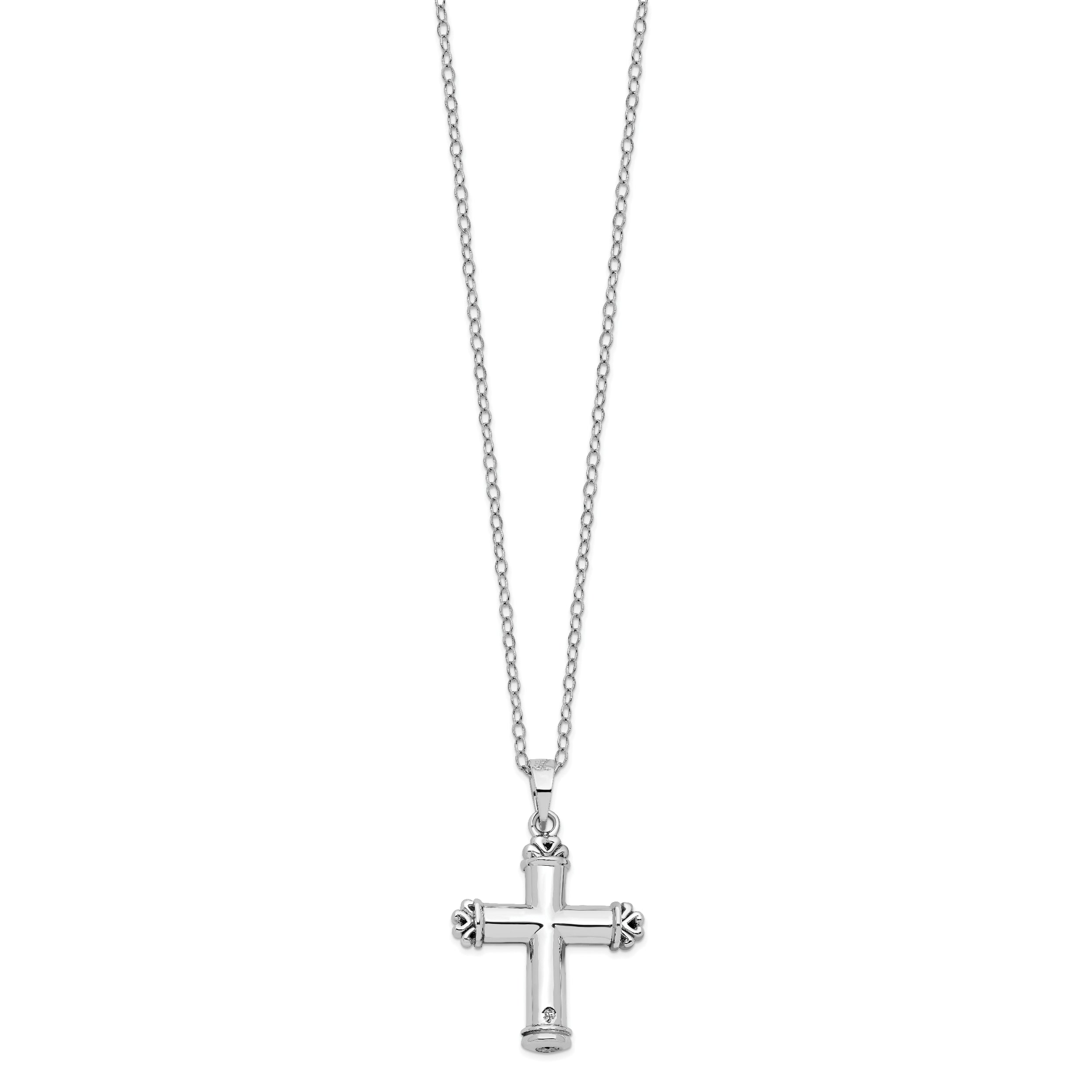 Sentimental Expressions Sterling Silver Rhodium-plated Antiqued Cross Ash Holder 18in Necklace