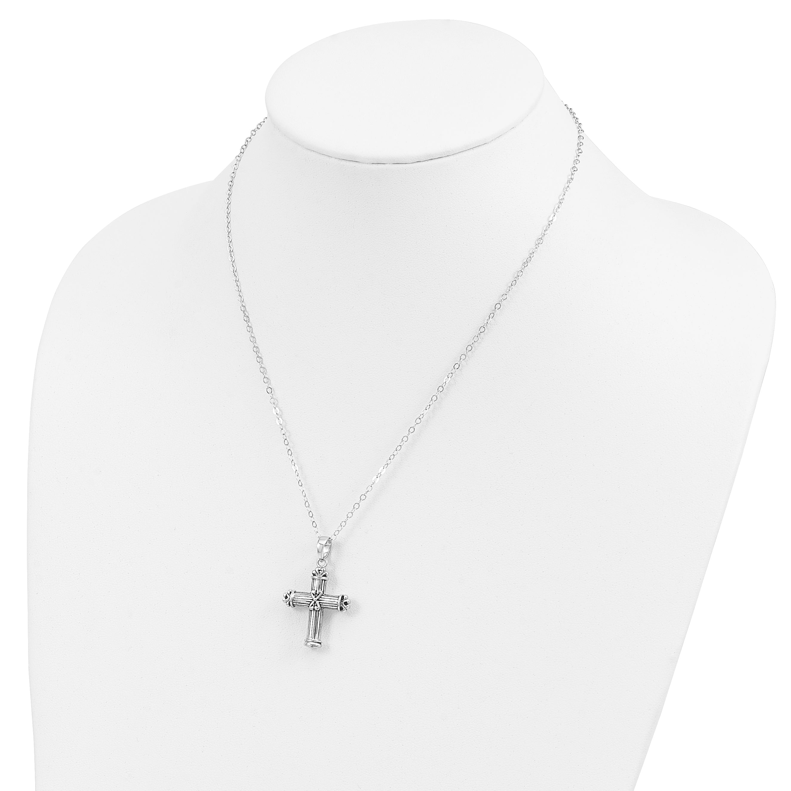 Sentimental Expressions Sterling Silver Rhodium-plated Antiqued Cross Ash Holder 18in Necklace