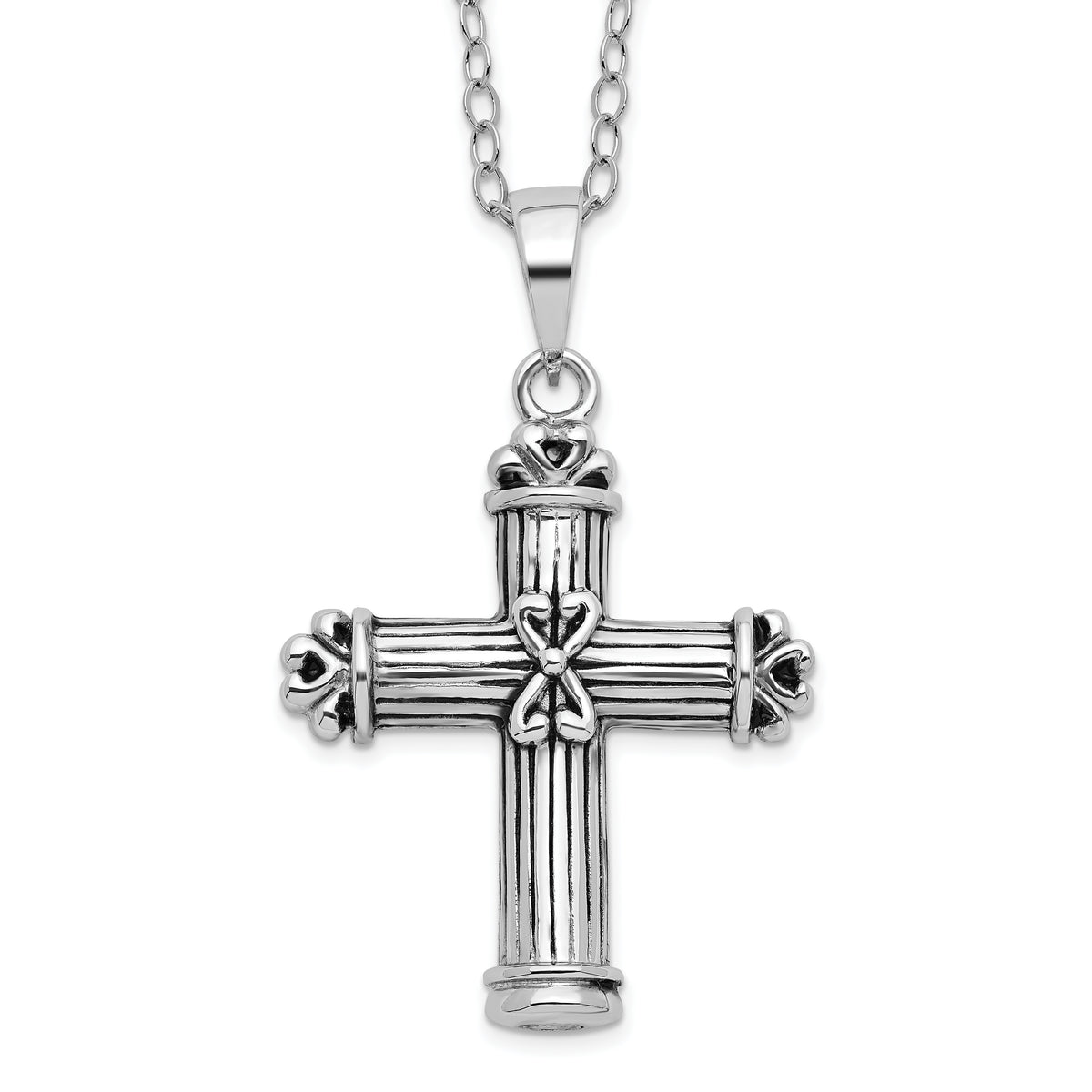 Sentimental Expressions Sterling Silver Rhodium-plated Antiqued Cross Ash Holder 18in Necklace