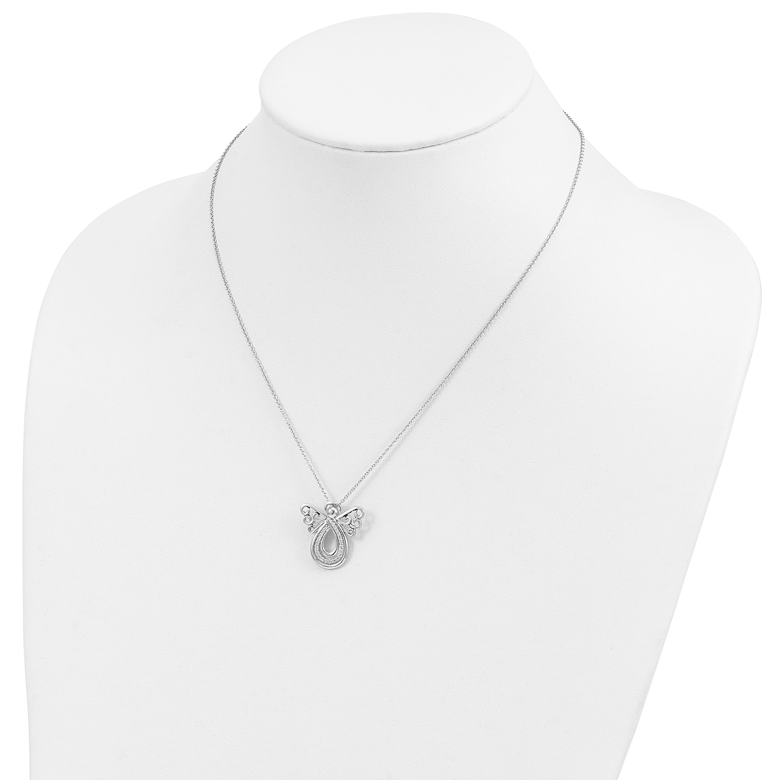 Sentimental Expressions Sterling Silver Rhodium-plated CZ Angel Of Comfort 18in. Necklace