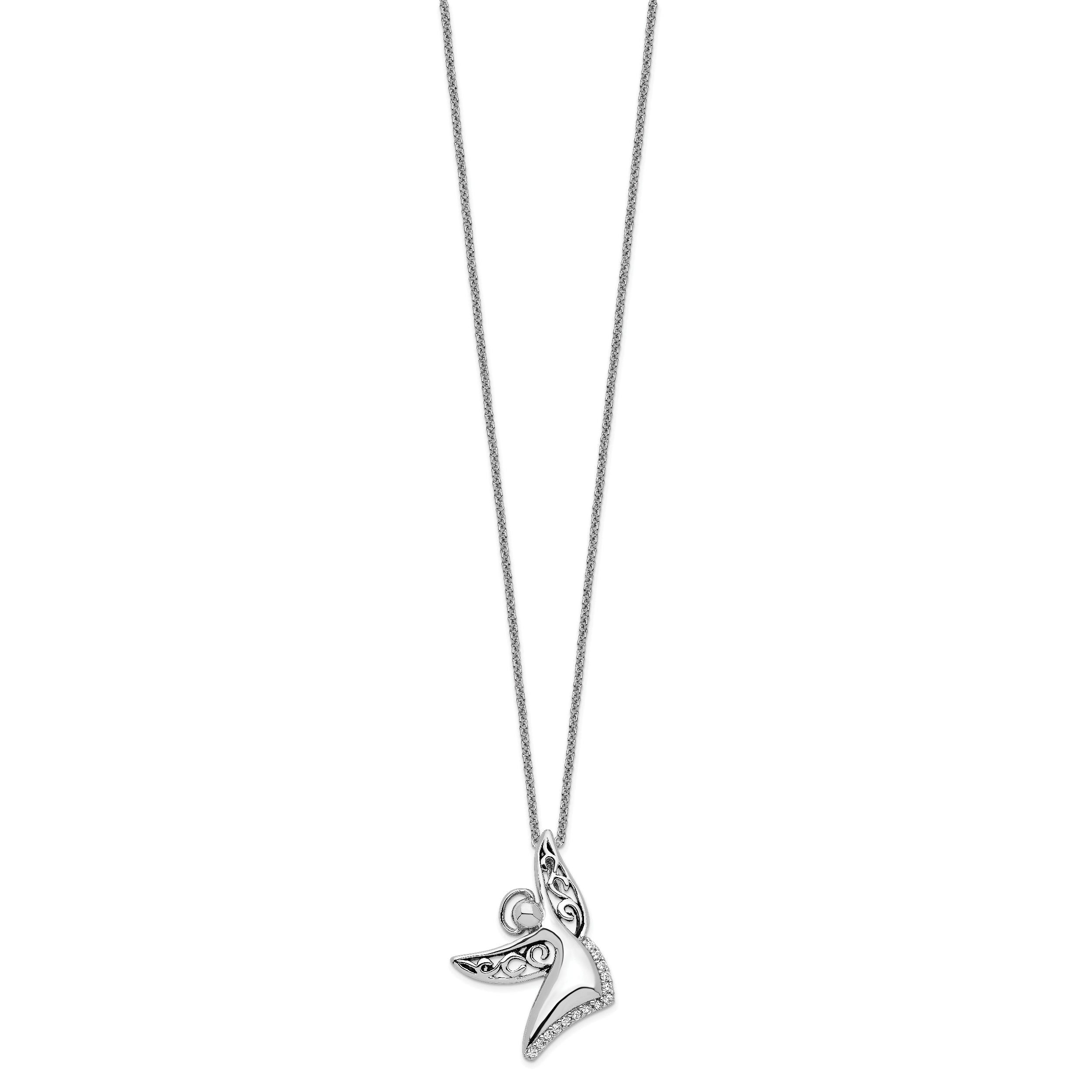 Sentimental Expressions Sterling Silver Rhodium-plated CZ Antiqued Angel Of Joy 18in. Necklace