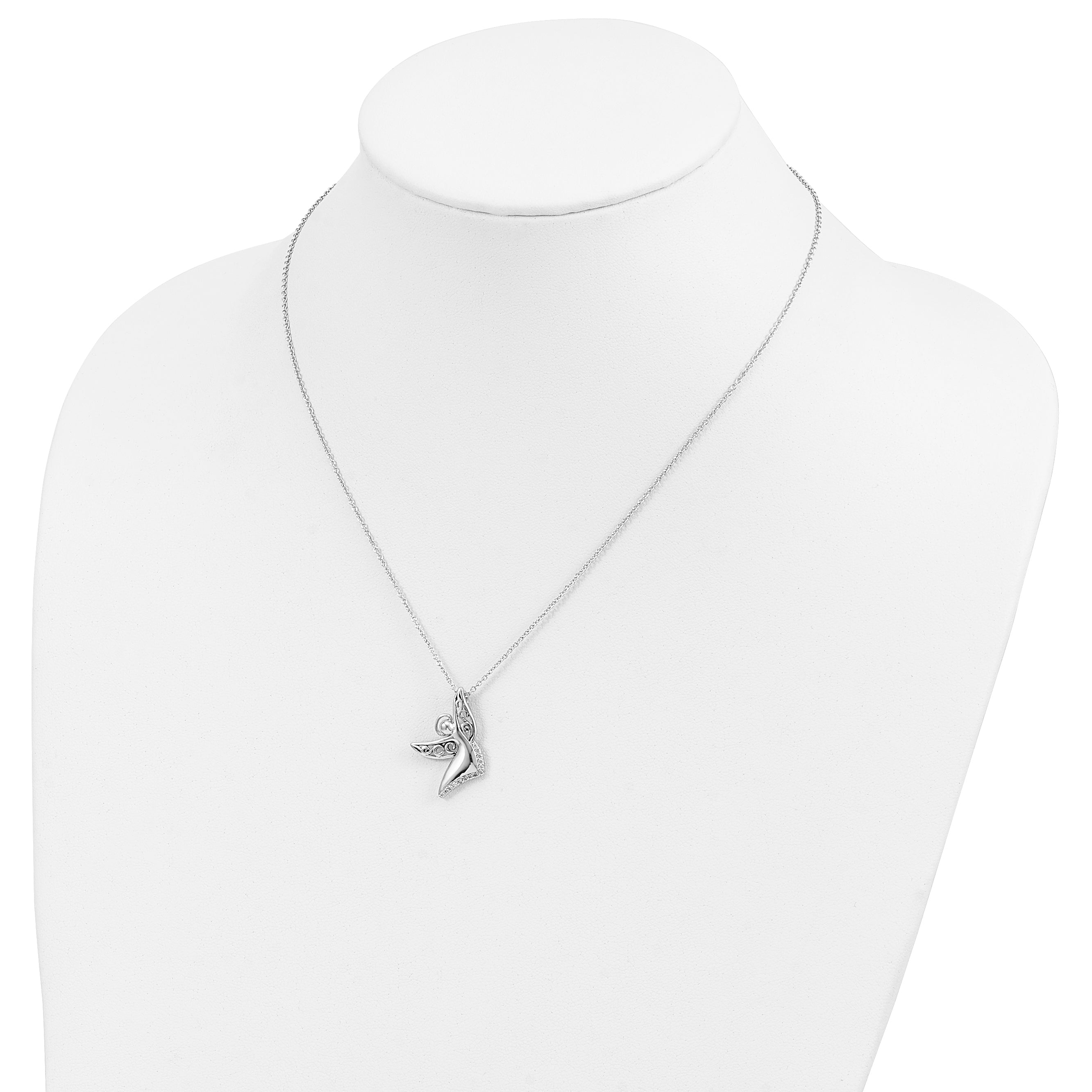 Sentimental Expressions Sterling Silver Rhodium-plated CZ Antiqued Angel Of Joy 18in. Necklace