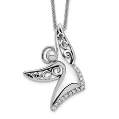 Sentimental Expressions Sterling Silver Rhodium-plated CZ Antiqued Angel Of Joy 18in. Necklace