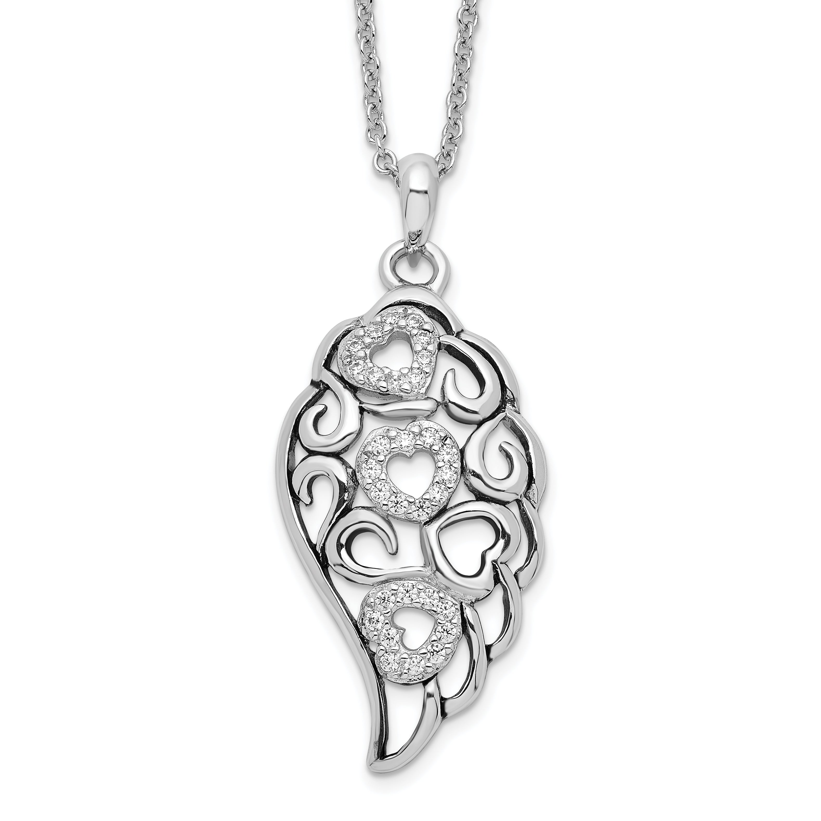 Sentimental Expressions Sterling Silver Rhodium-plated CZ Wind Beneath My Wings 18in. Necklace