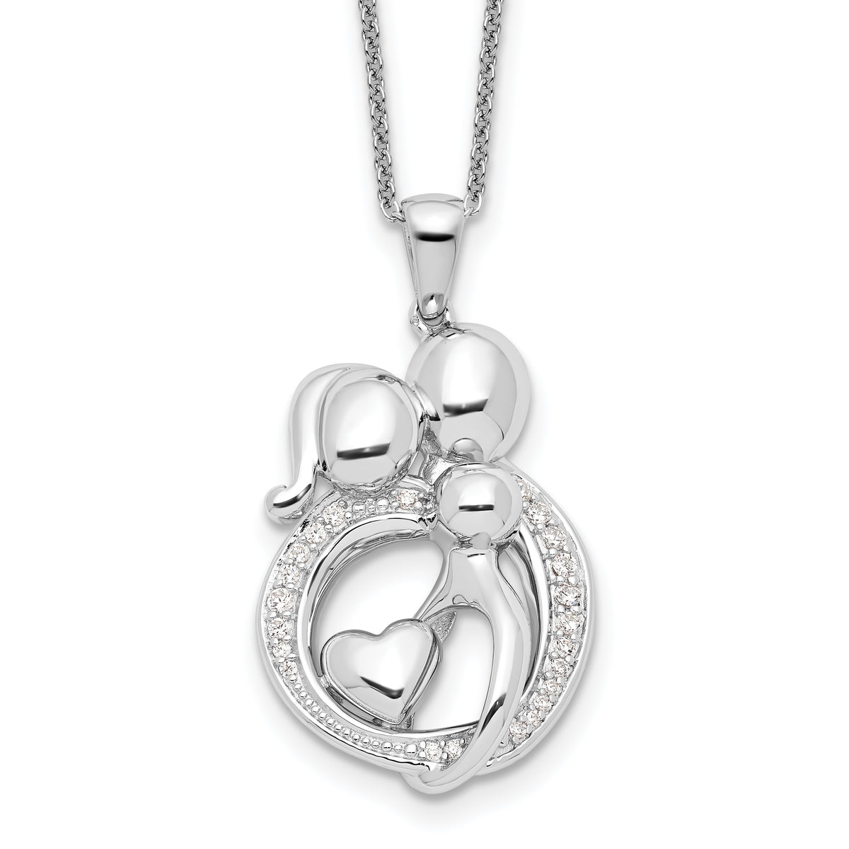 Sentimental Expressions Sterling Silver Rhodium-plated CZ Family of 3 Gathering 18in. Necklace