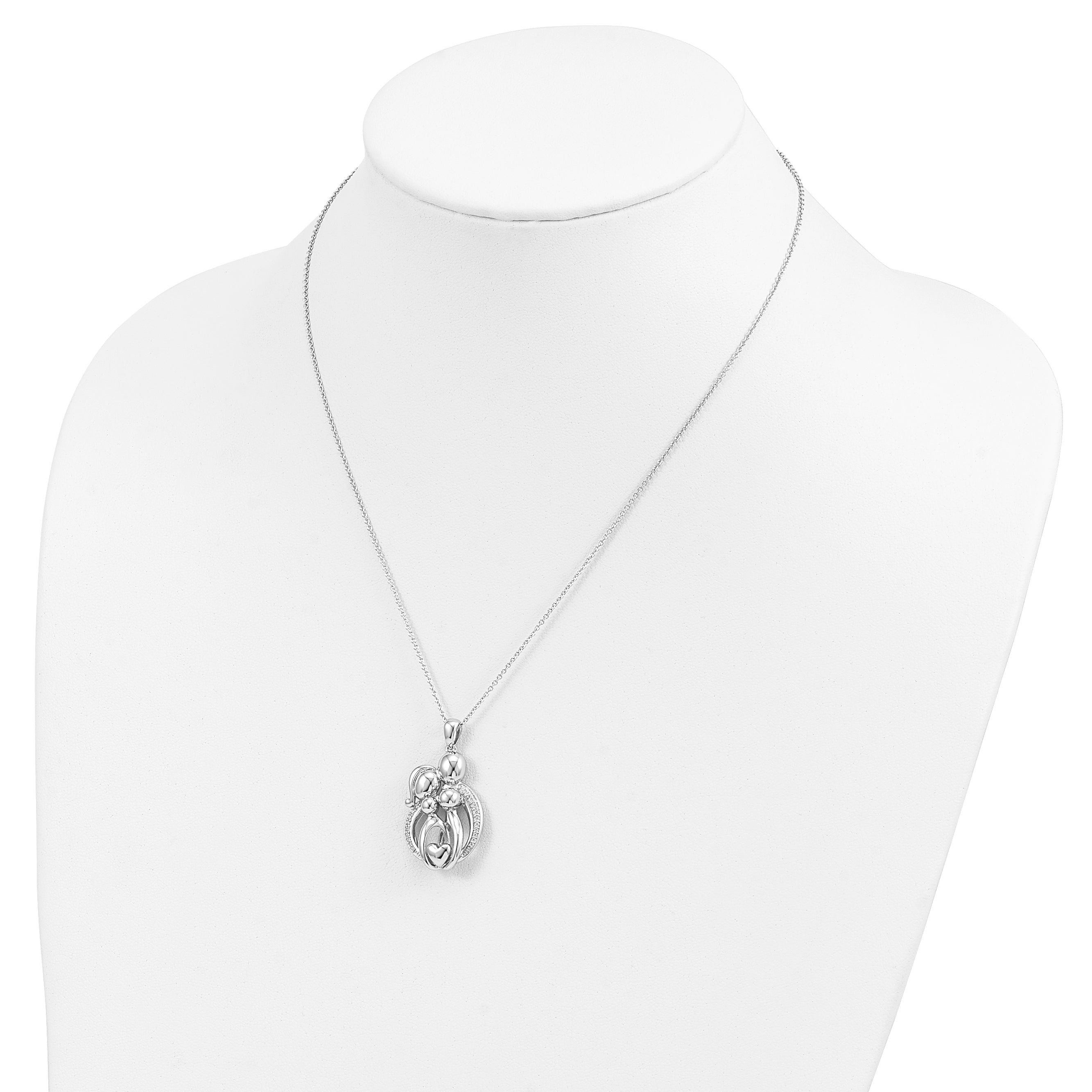 Sentimental Expressions Sterling Silver Rhodium-plated CZ Family of 4 Gathering 18in. Necklace