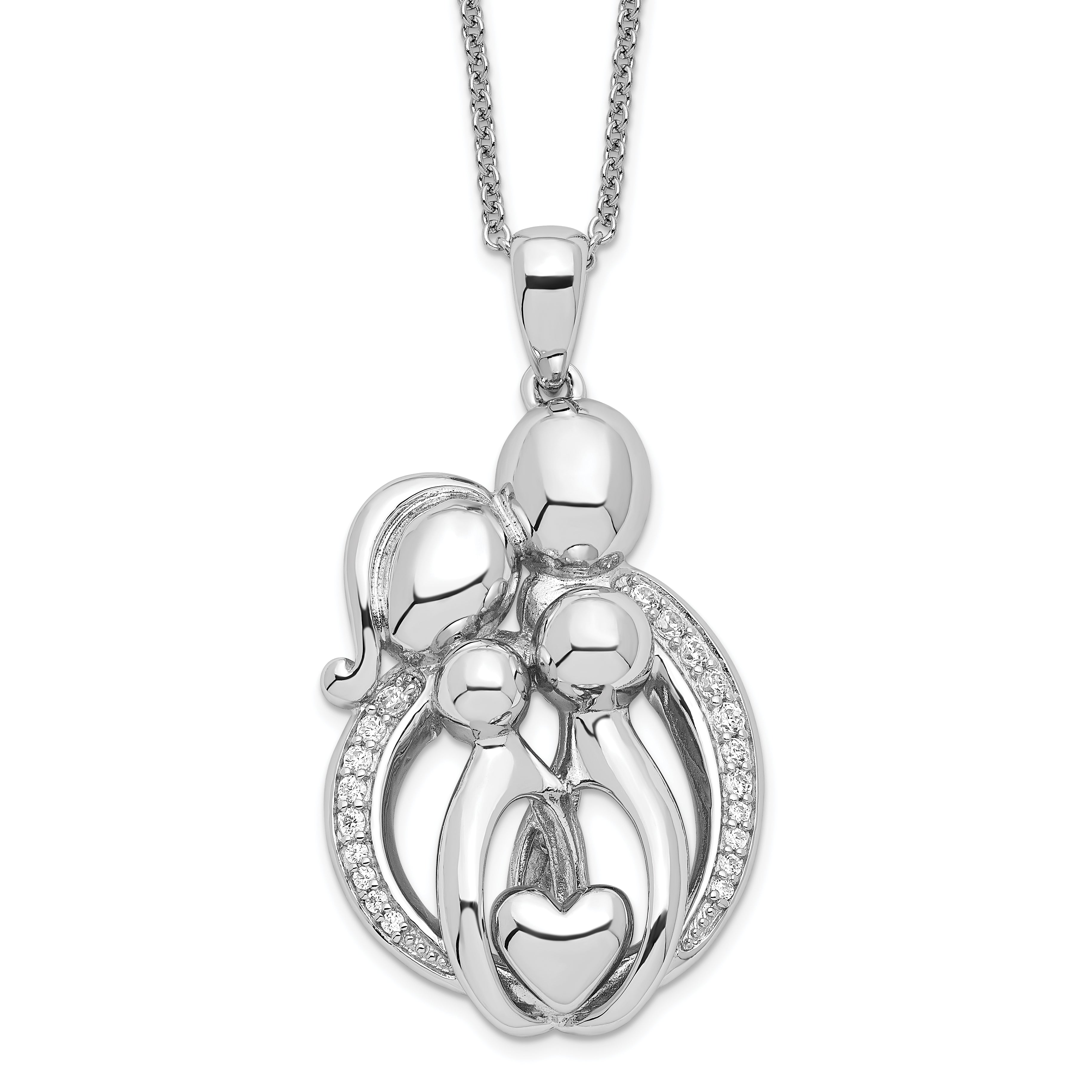 Sentimental Expressions Sterling Silver Rhodium-plated CZ Family of 4 Gathering 18in. Necklace