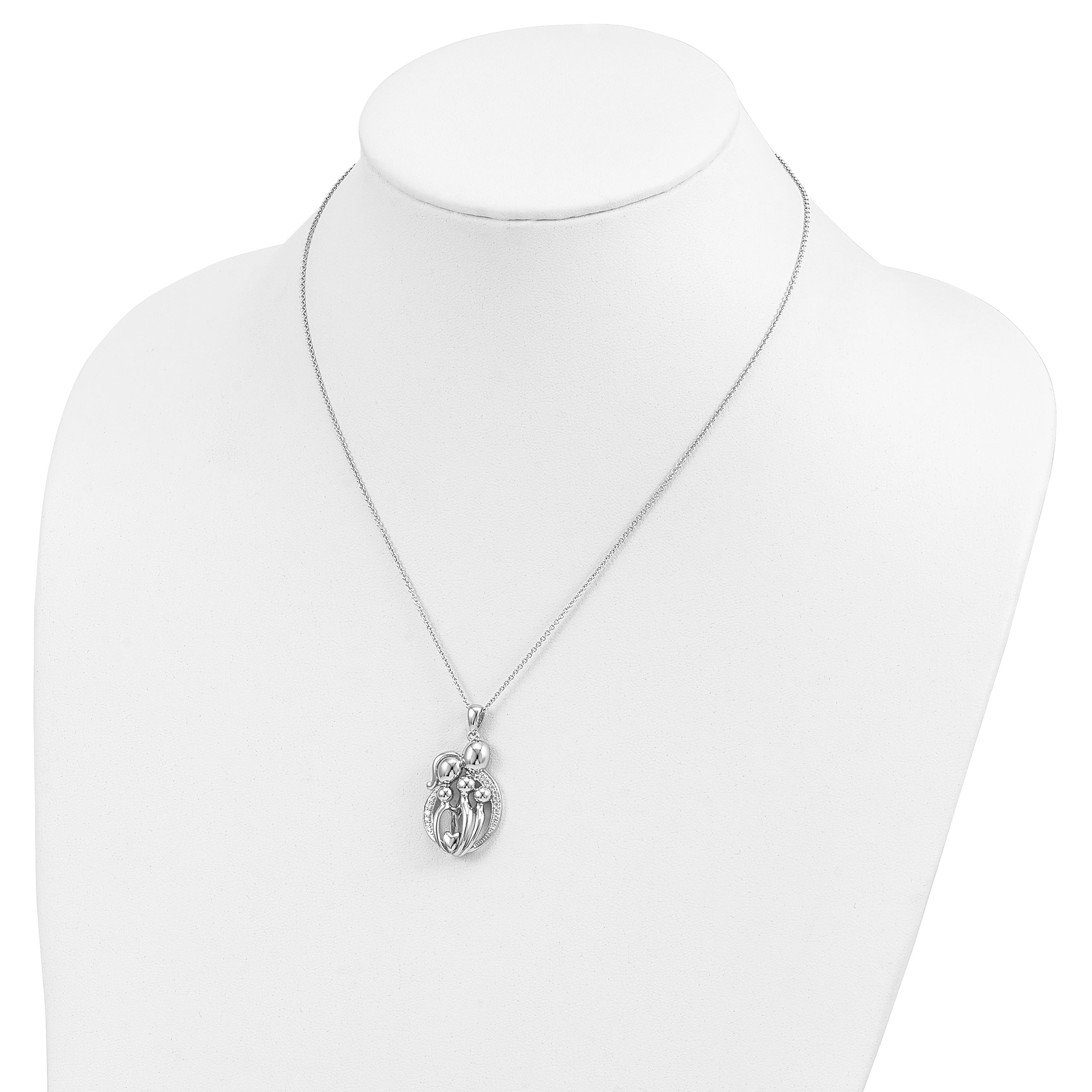 Sentimental Expressions Sterling Silver Rhodium-plated CZ Family of 5 Gathering 18in. Necklace