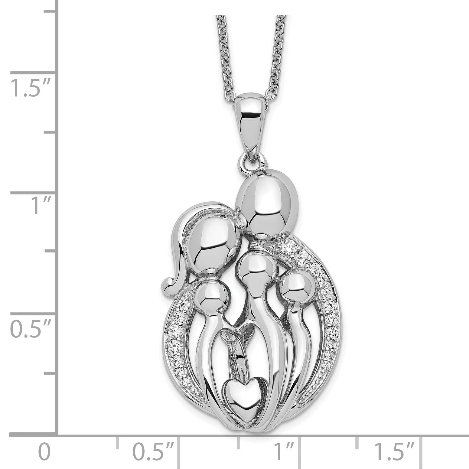 Sentimental Expressions Sterling Silver Rhodium-plated CZ Family of 5 Gathering 18in. Necklace