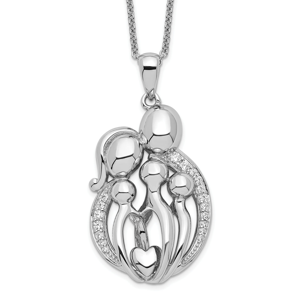 Sentimental Expressions Sterling Silver Rhodium-plated CZ Family of 5 Gathering 18in. Necklace