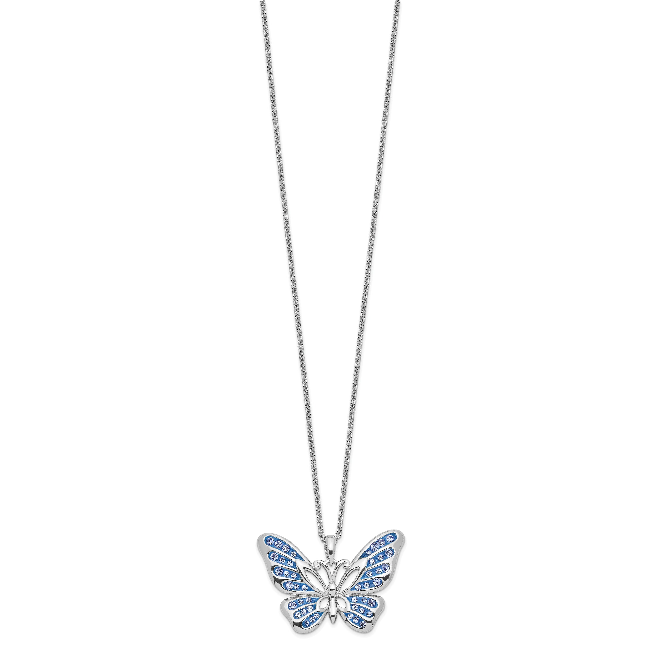 Sentimental Expressions Sterling Silver Rhodium-plated Swarovski Crystal Never Give Up Butterfly 18in Necklace