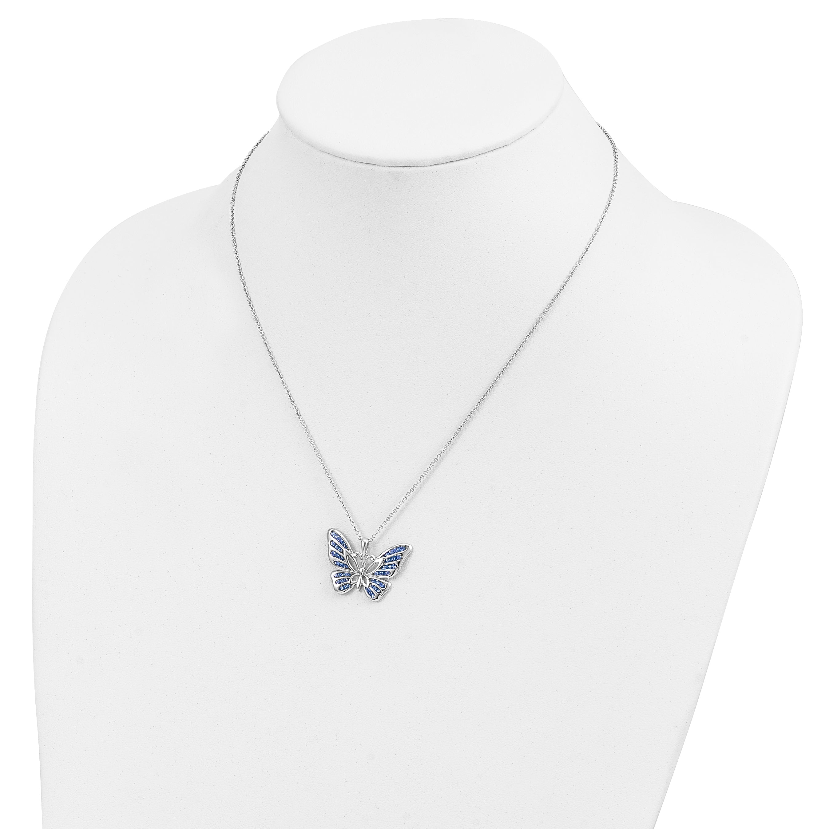 Sentimental Expressions Sterling Silver Rhodium-plated Swarovski Crystal Never Give Up Butterfly 18in Necklace