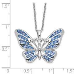 Sentimental Expressions Sterling Silver Rhodium-plated Swarovski Crystal Never Give Up Butterfly 18in Necklace