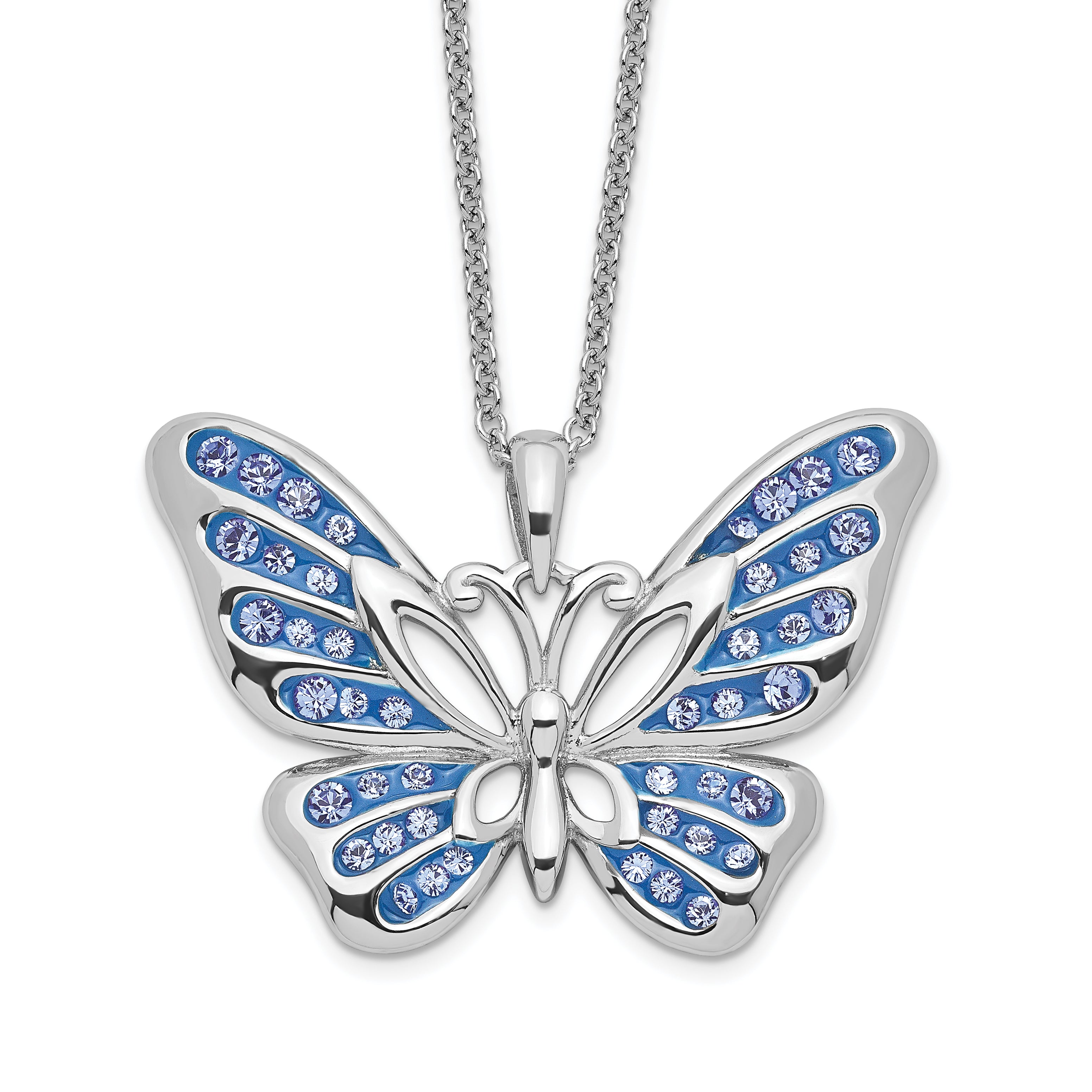 Sentimental Expressions Sterling Silver Rhodium-plated Swarovski Crystal Never Give Up Butterfly 18in Necklace