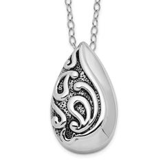 Sentimental Expressions Sterling Silver Rhodium-plated Antiqued Teardrop Ash Holder 18in. Necklace