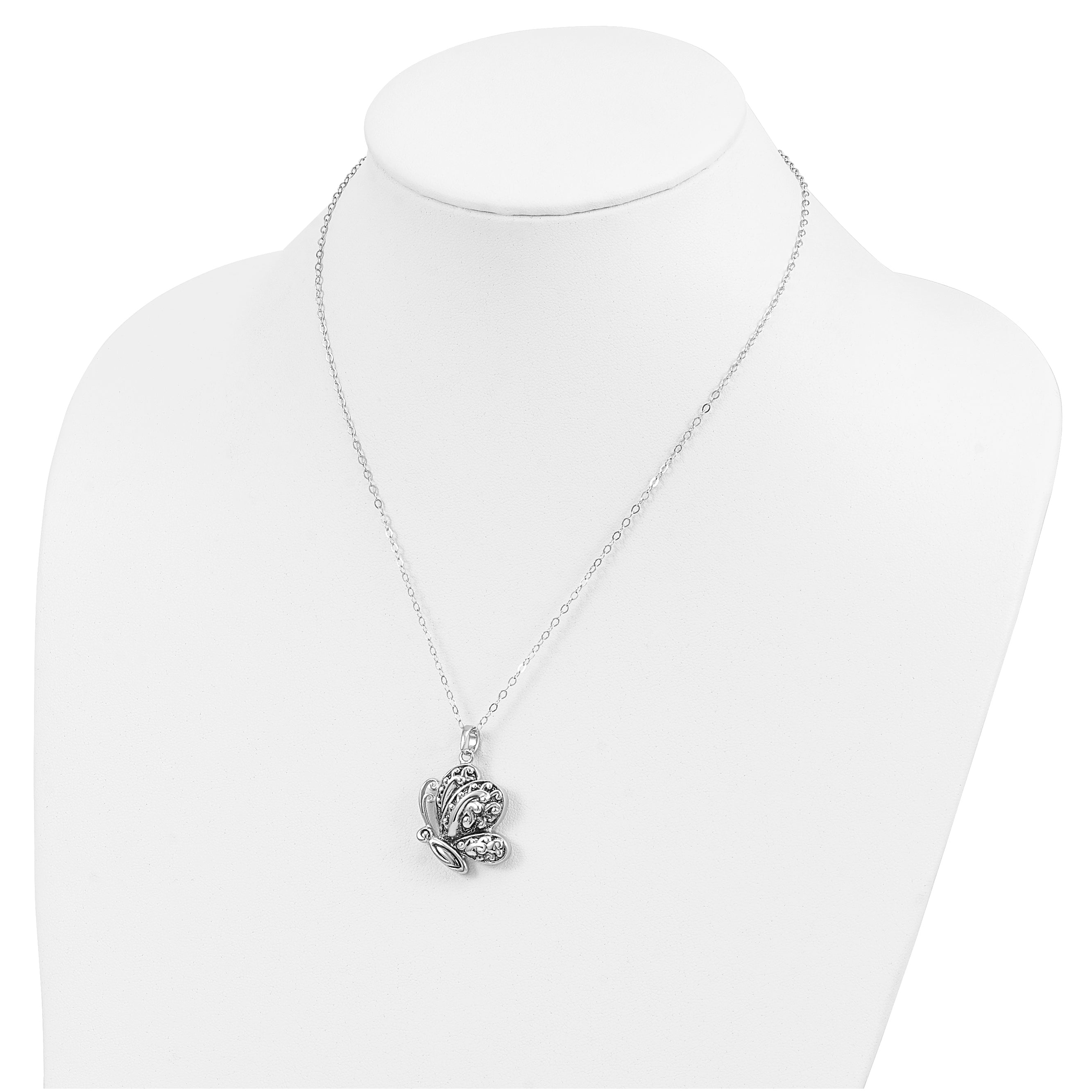 Sentimental Expressions Sterling Silver Rhodium-plated Antiqued Butterfly Ash Holder 18in. Necklace