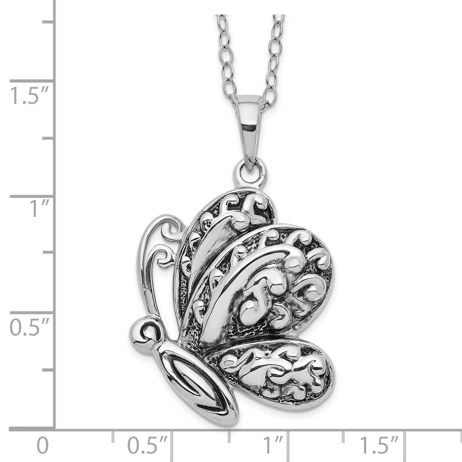 Sentimental Expressions Sterling Silver Rhodium-plated Antiqued Butterfly Ash Holder 18in. Necklace