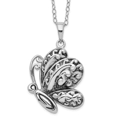 Sentimental Expressions Sterling Silver Rhodium-plated Antiqued Butterfly Ash Holder 18in. Necklace