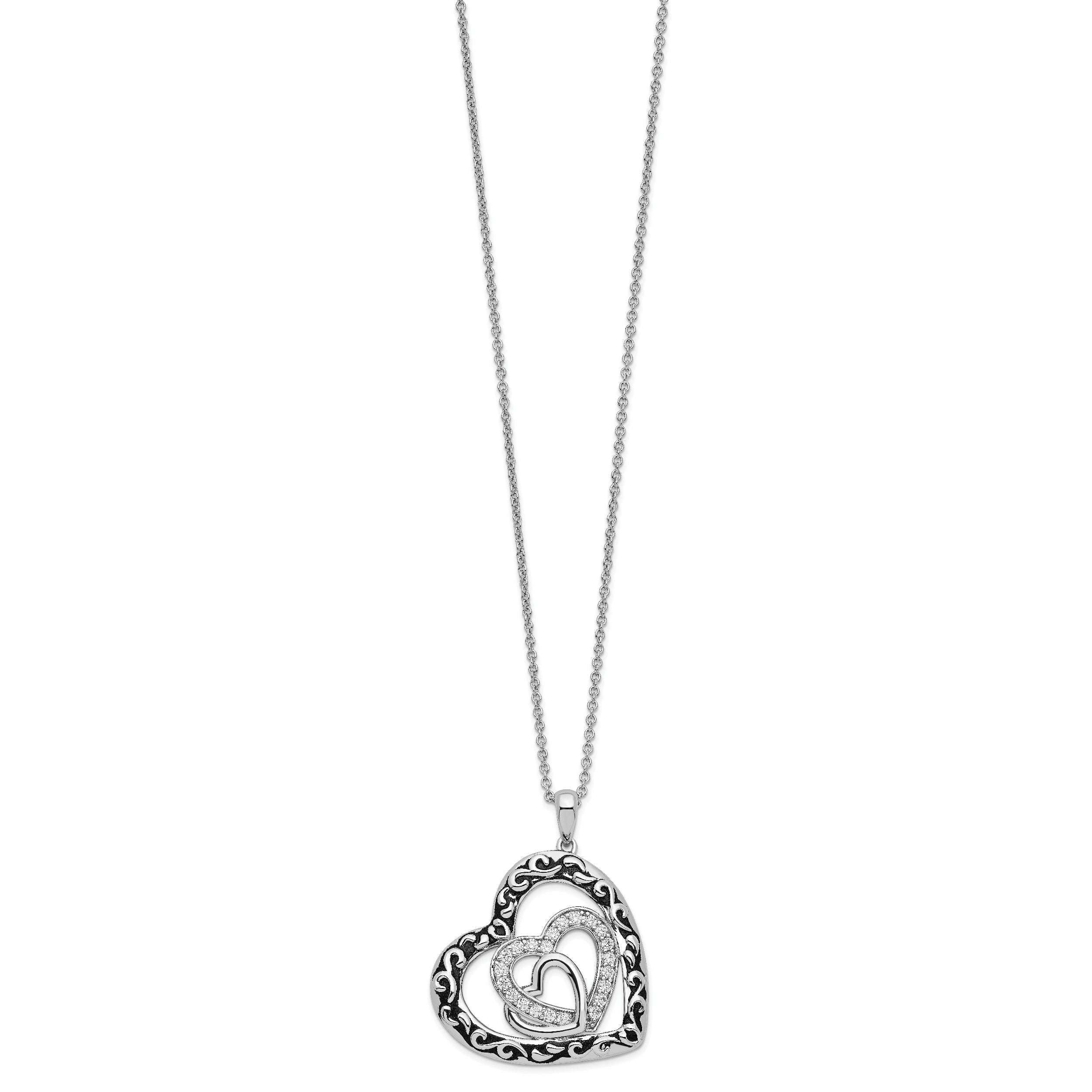 Sentimental Expressions Sterling Silver Rhodium-plated CZ Antiqued My Blended Family 18in. Necklace