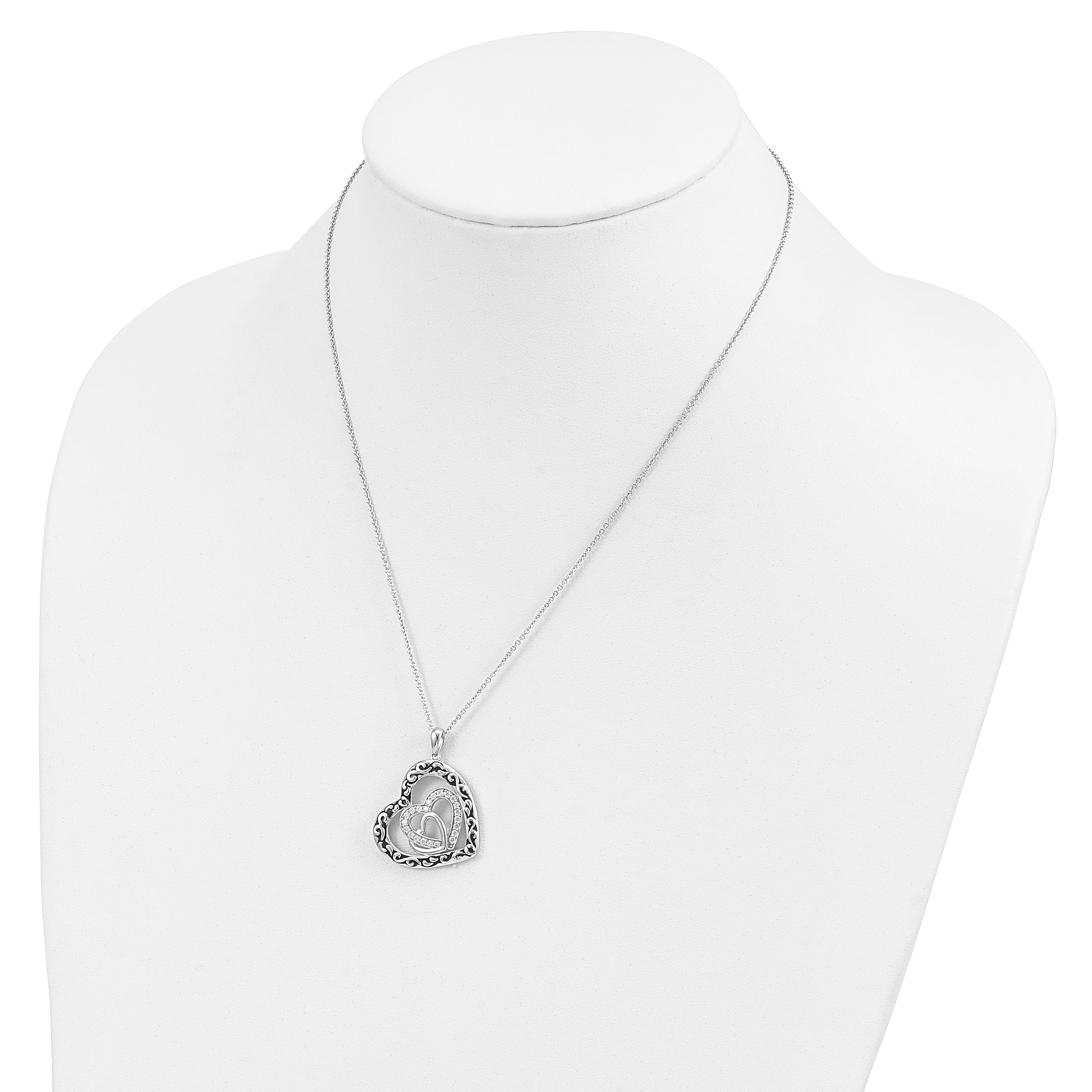 Sentimental Expressions Sterling Silver Rhodium-plated CZ Antiqued My Blended Family 18in. Necklace