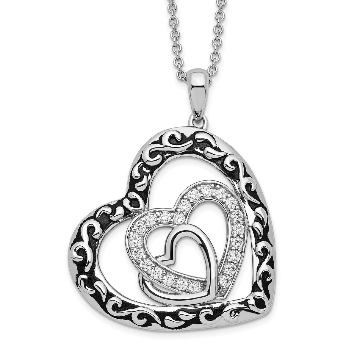 Sentimental Expressions Sterling Silver Rhodium-plated CZ Antiqued My Blended Family 18in. Necklace