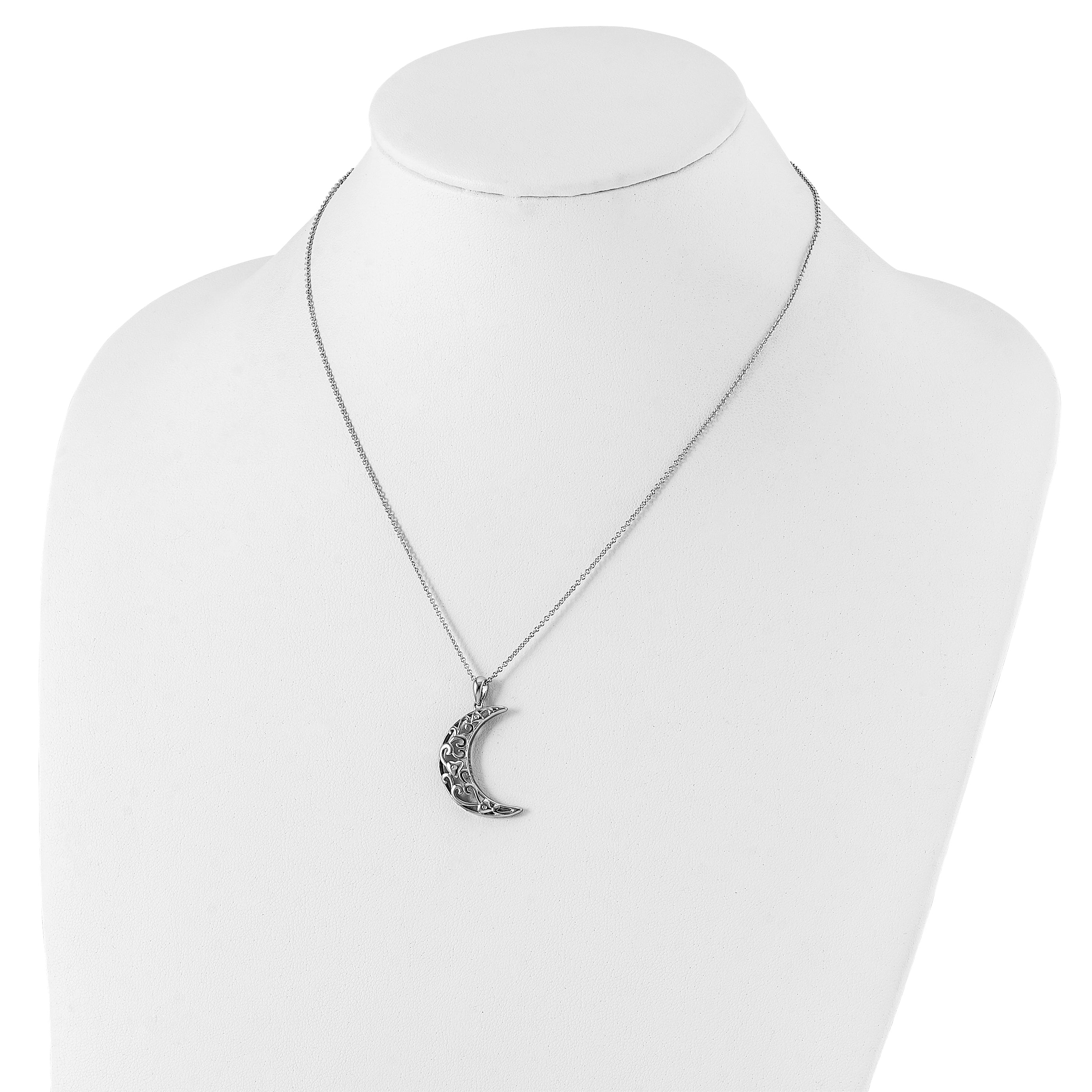 Sentimental Expressions Sterling Silver Rhodium-plated CZ Antiqued Love You To The Moon and Back 18in. Necklace