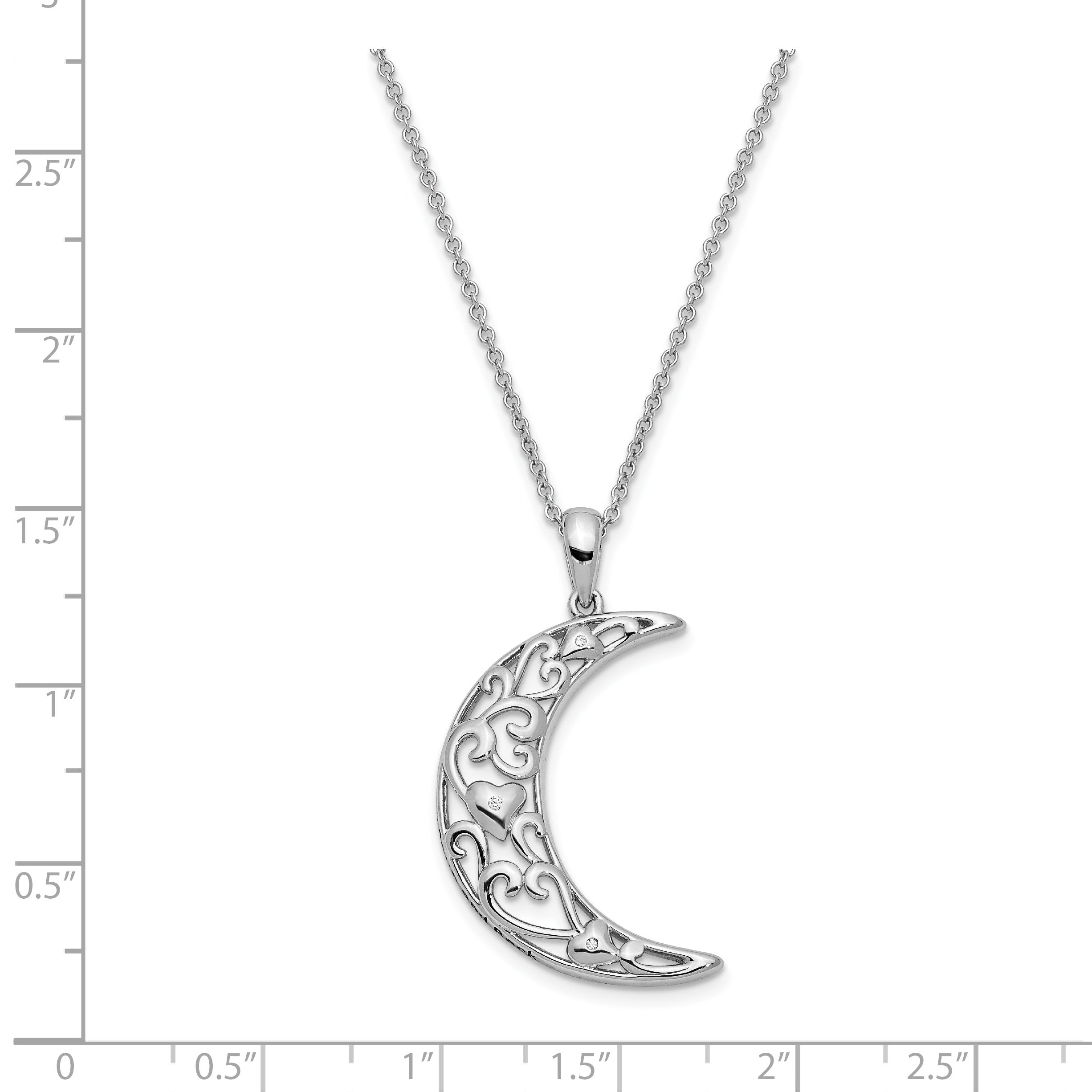 Sentimental Expressions Sterling Silver Rhodium-plated CZ Antiqued Love You To The Moon and Back 18in. Necklace