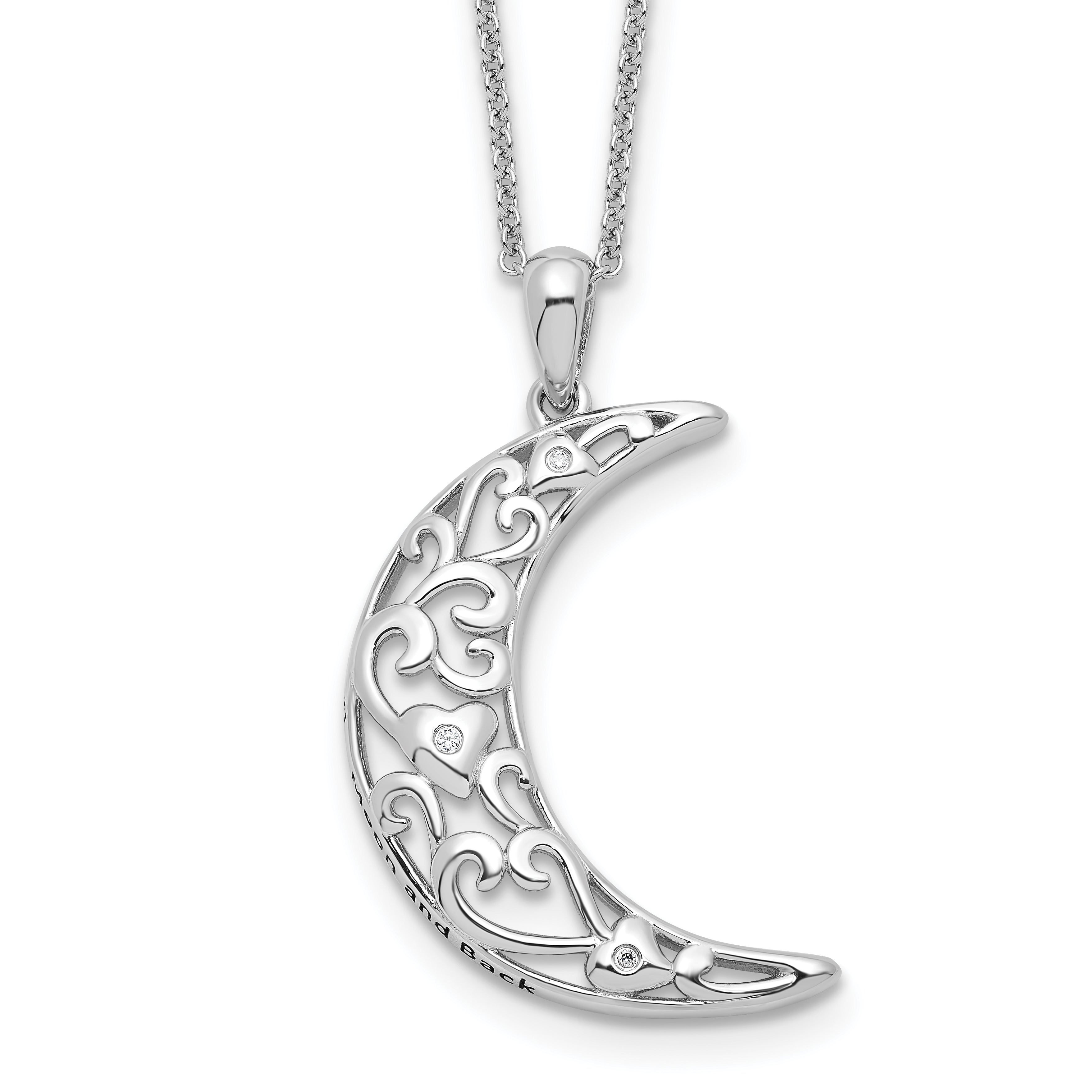 Sentimental Expressions Sterling Silver Rhodium-plated CZ Antiqued Love You To The Moon and Back 18in. Necklace