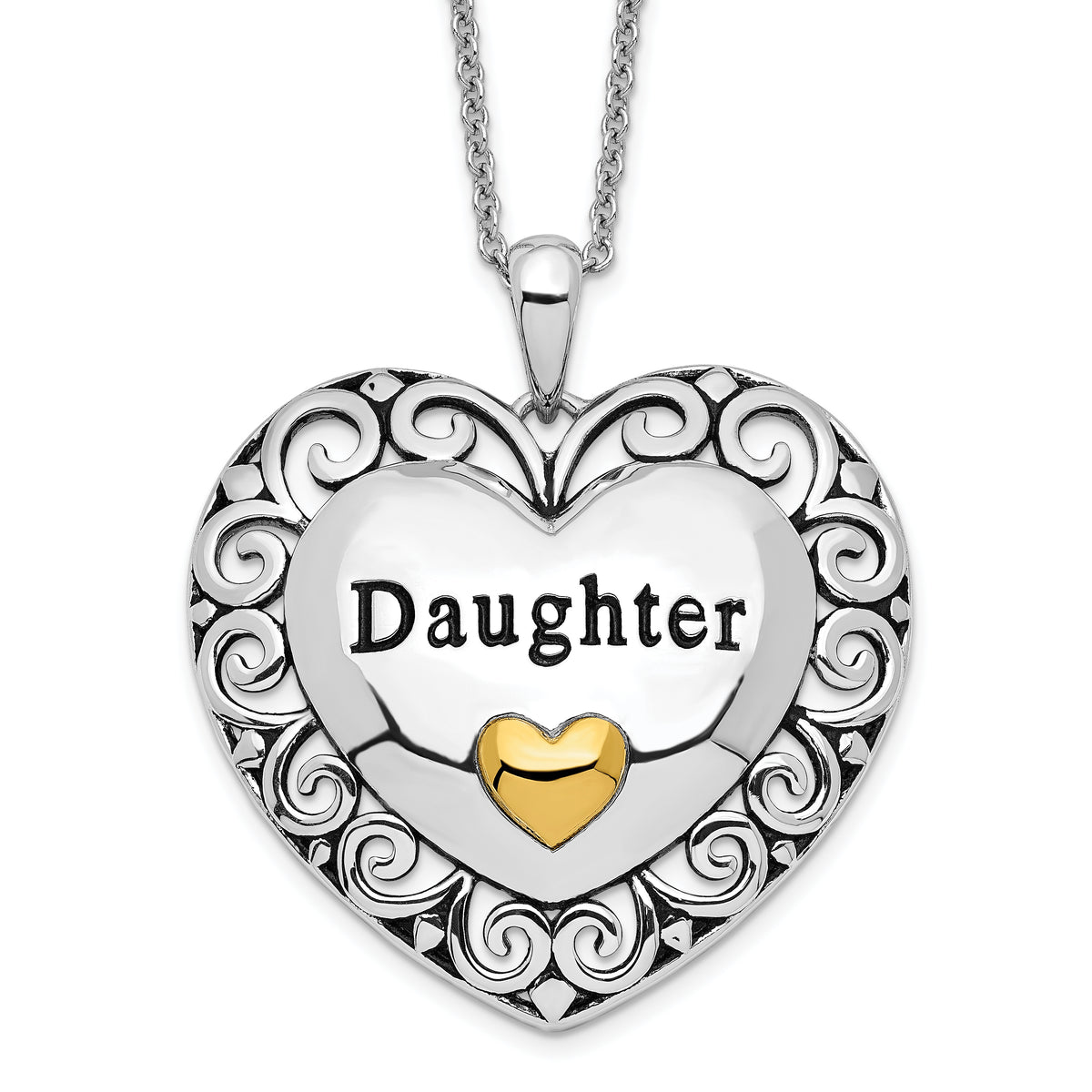 Sentimental Expressions Sterling Silver Gold-plated Antiqued Daughter 18in. Necklace