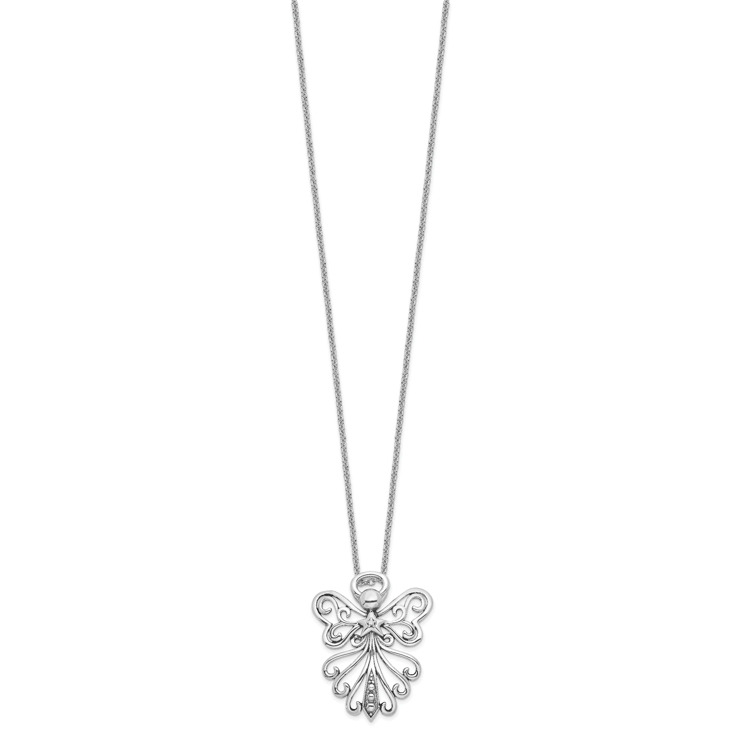 Sentimental Expressions Sterling Silver Rhodium-plated CZ Antiqued Angel, Heavenly Angel 18 Inch Necklace