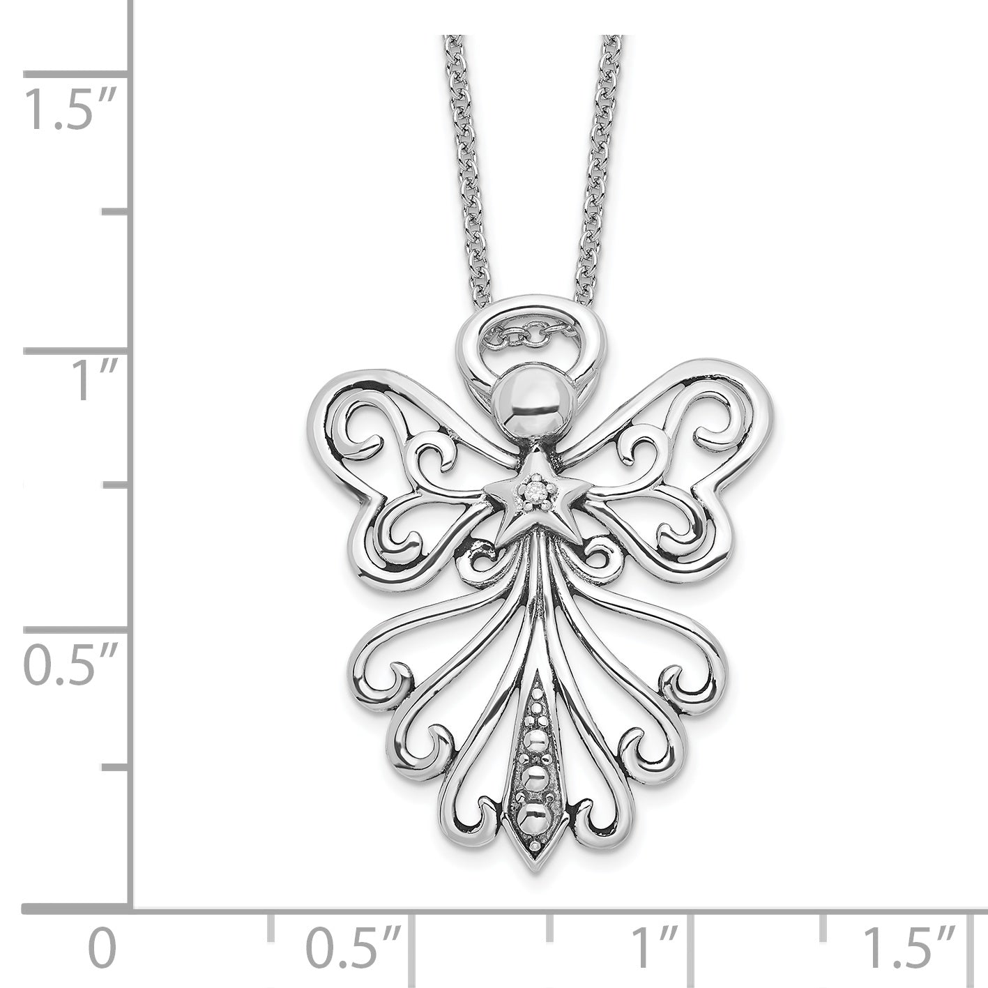 Sentimental Expressions Sterling Silver Rhodium-plated CZ Antiqued Angel, Heavenly Angel 18 Inch Necklace