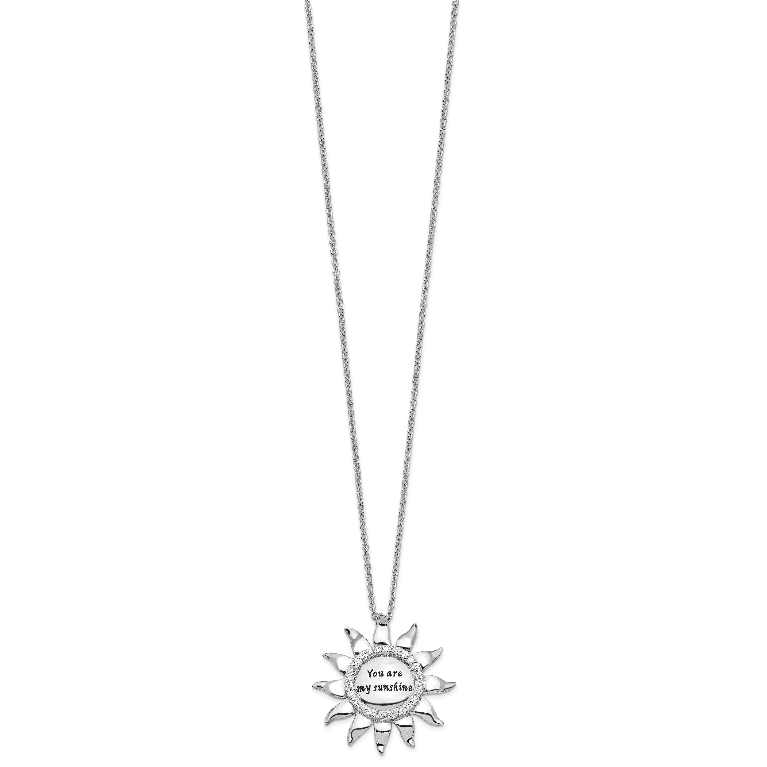 Sentimental Expressions Sterling Silver Rhodium-plated CZ Antiqued You Are My Sunshine 18in. Necklace