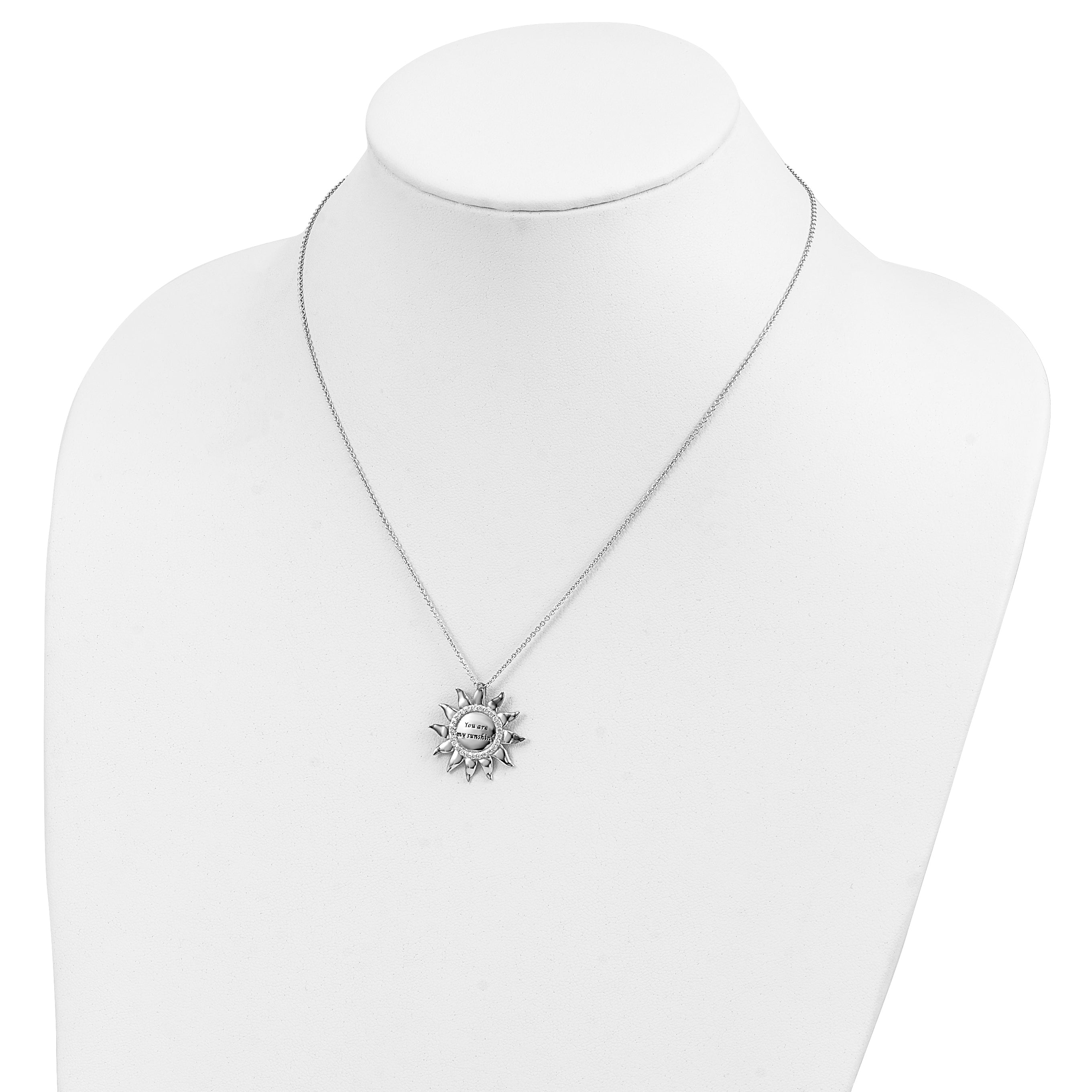 Sentimental Expressions Sterling Silver Rhodium-plated CZ Antiqued You Are My Sunshine 18in. Necklace