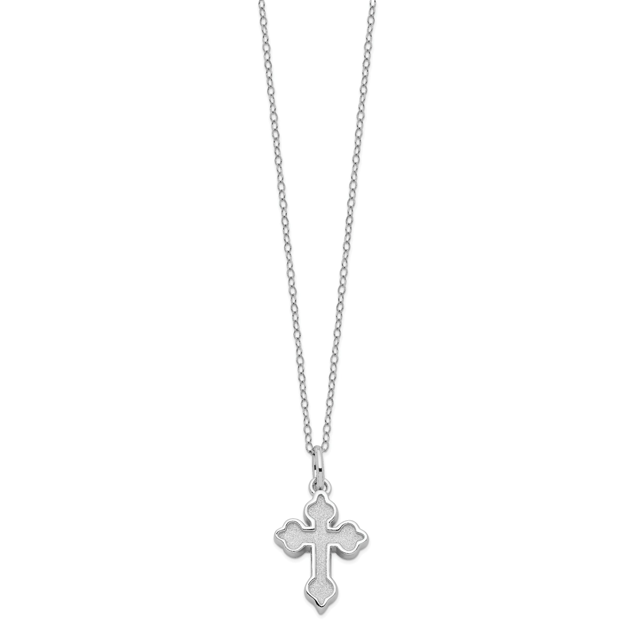 Sentimental Expressions Sterling Silver Rhodium-plated Matted Cross Ash Holder 18in. Necklace