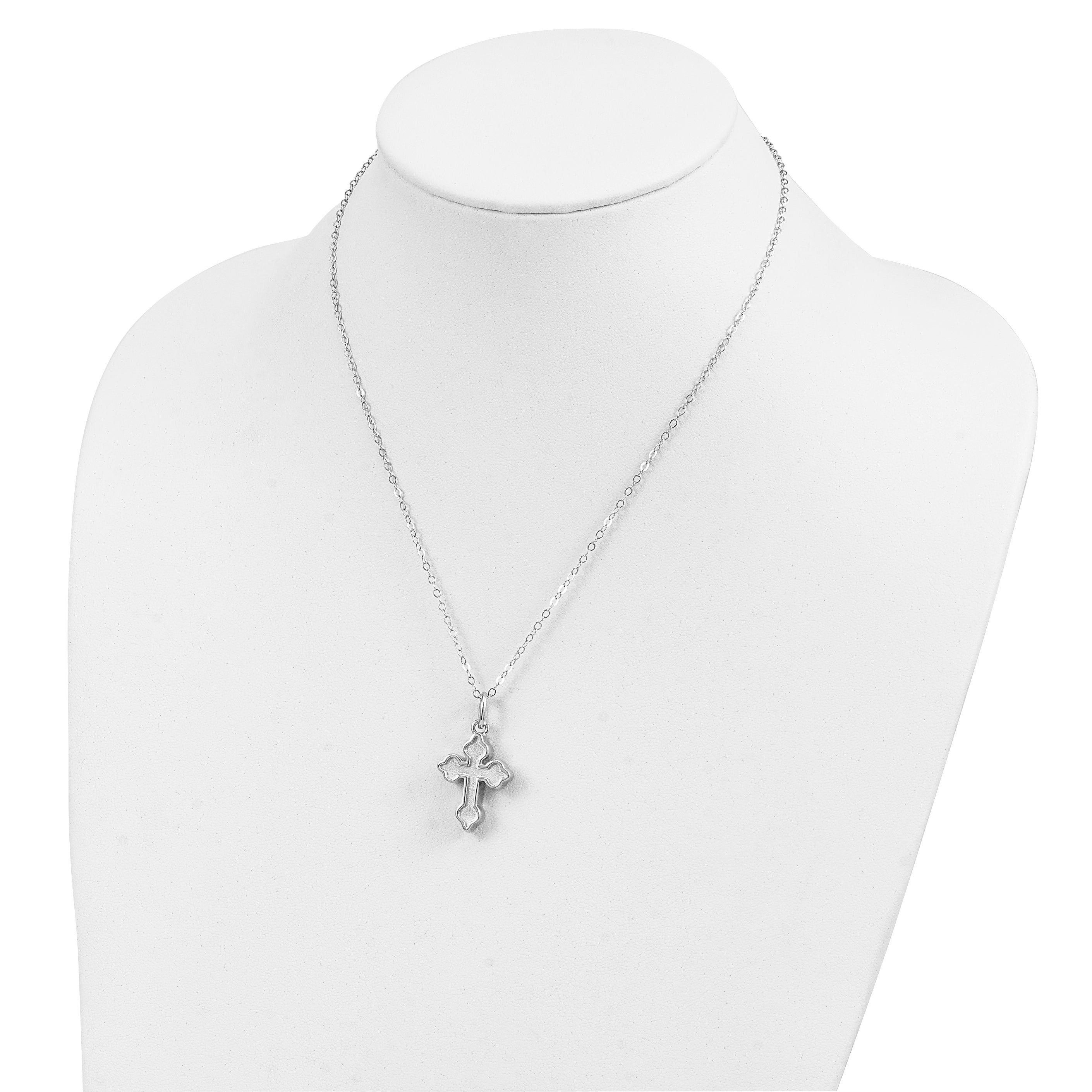 Sentimental Expressions Sterling Silver Rhodium-plated Matted Cross Ash Holder 18in. Necklace