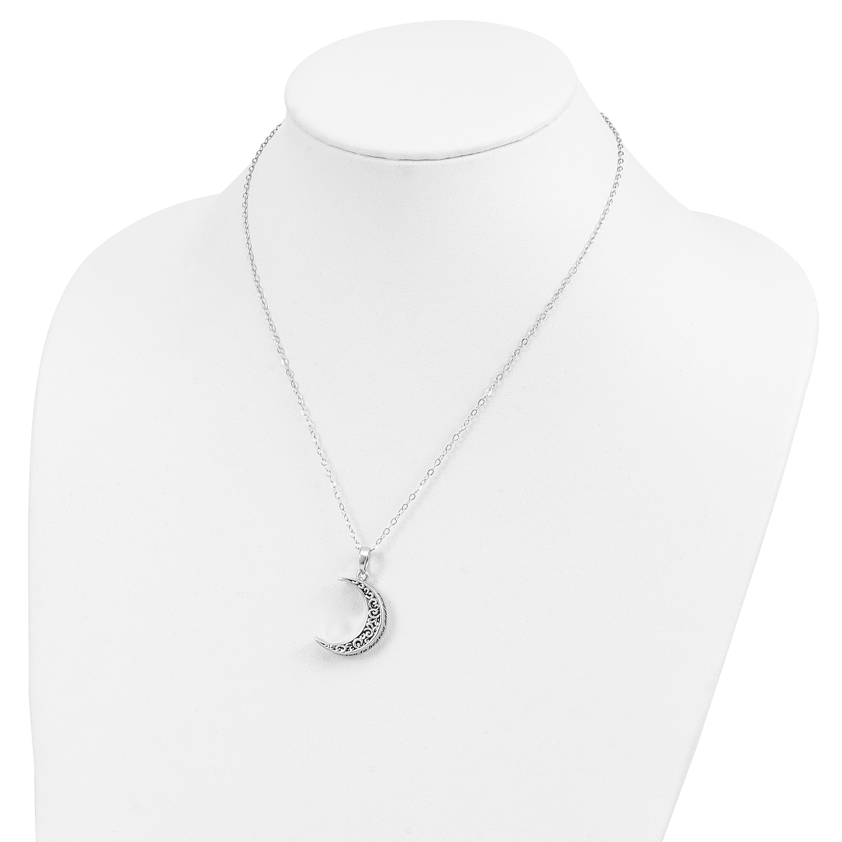 Sentimental Expressions Sterling Silver Rhodium-plated Antiqued Quarter Moon Ash Holder 18 Inch Necklace