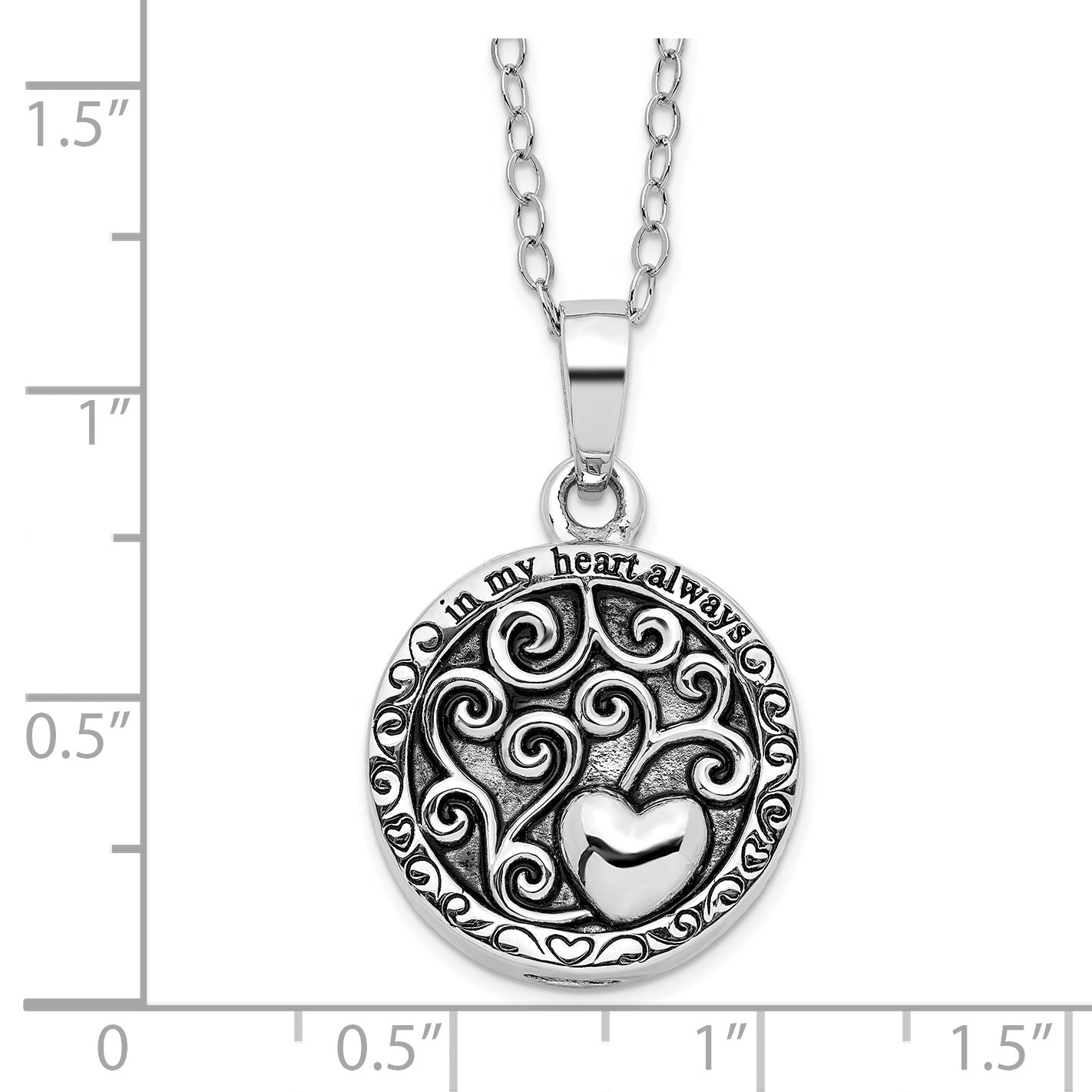 Sentimental Expressions Sterling Silver  Antiqued In My Heart Ash Holder 18 Inch Necklace