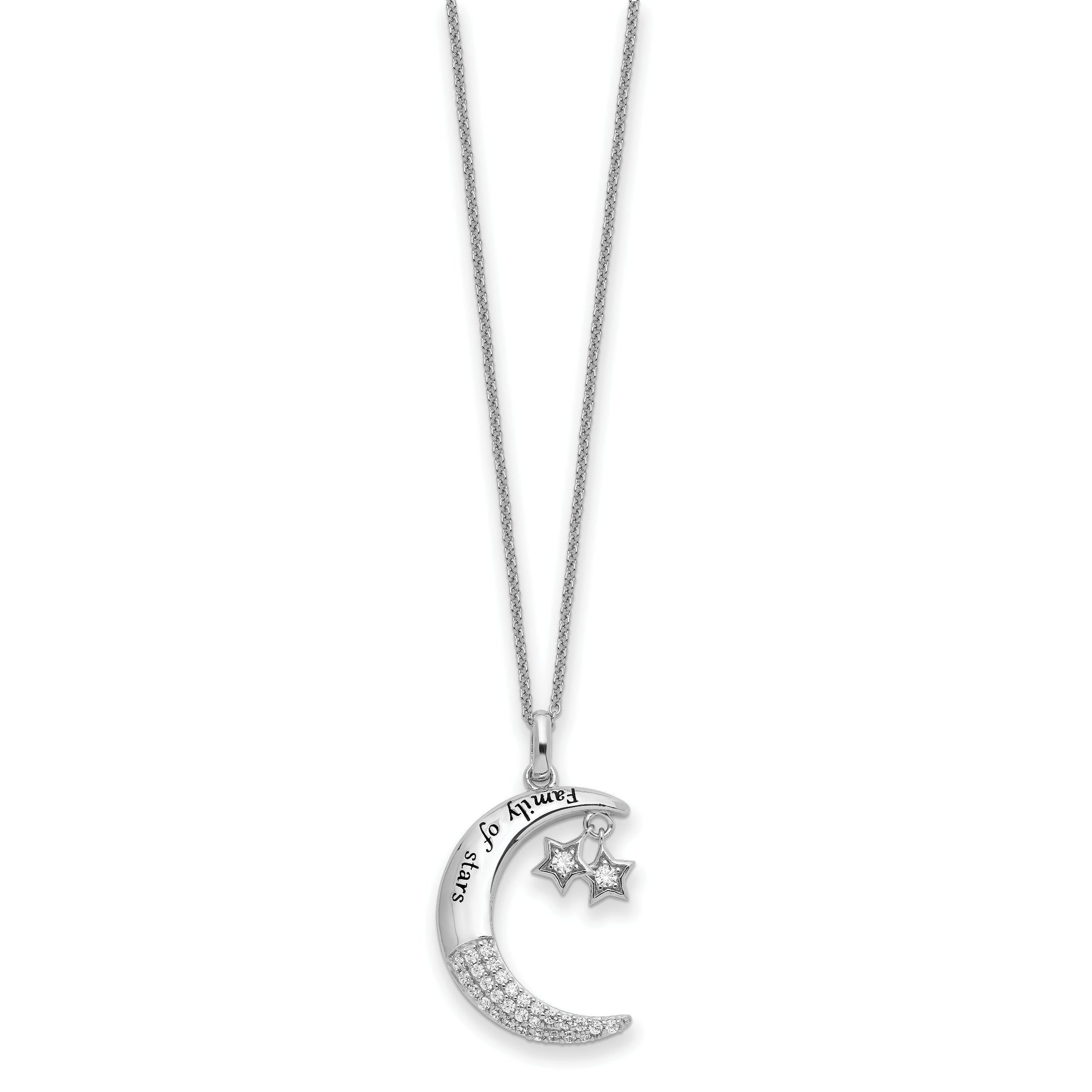 Sentimental Expressions Sterling Silver Rhodium-plated CZ Antiqued Family Of Stars 18 Inch Necklace