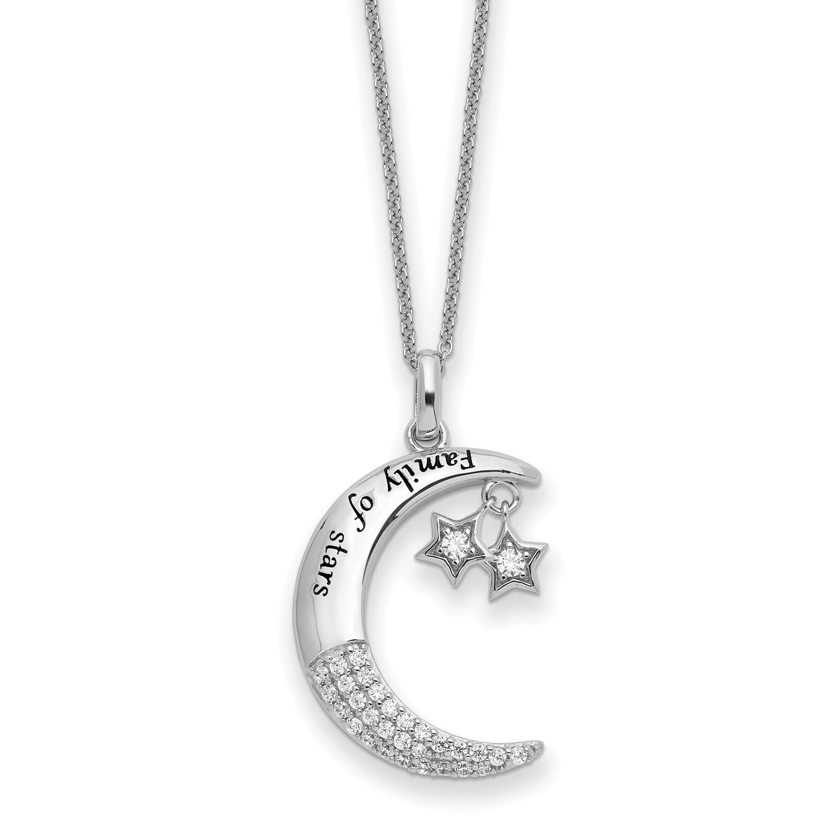 Sentimental Expressions Sterling Silver Rhodium-plated CZ Antiqued Family Of Stars 18 Inch Necklace