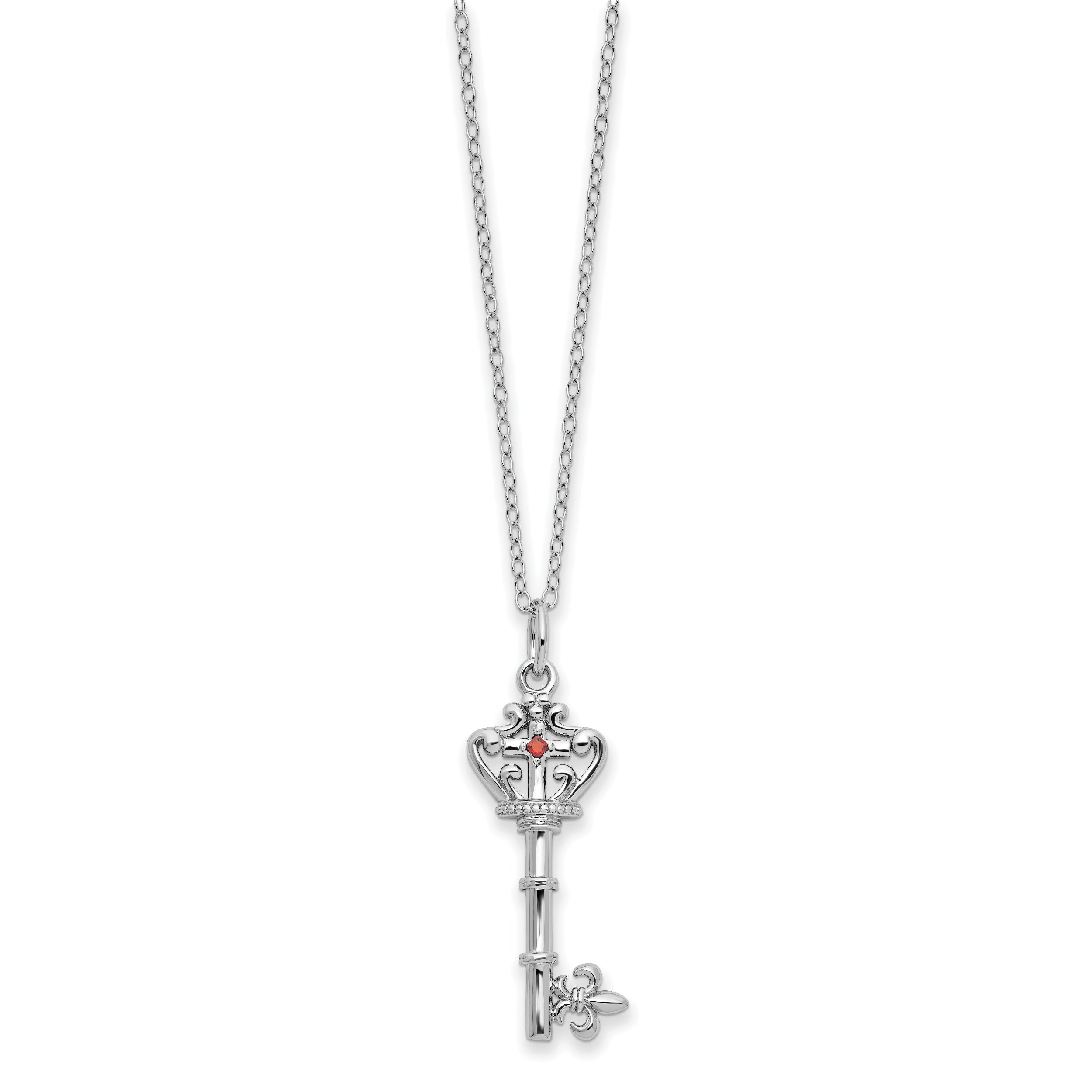 Sentimental Expressions Sterling Silver Rhodium-plated Red CZ Antiqued Key of David 18in Necklace