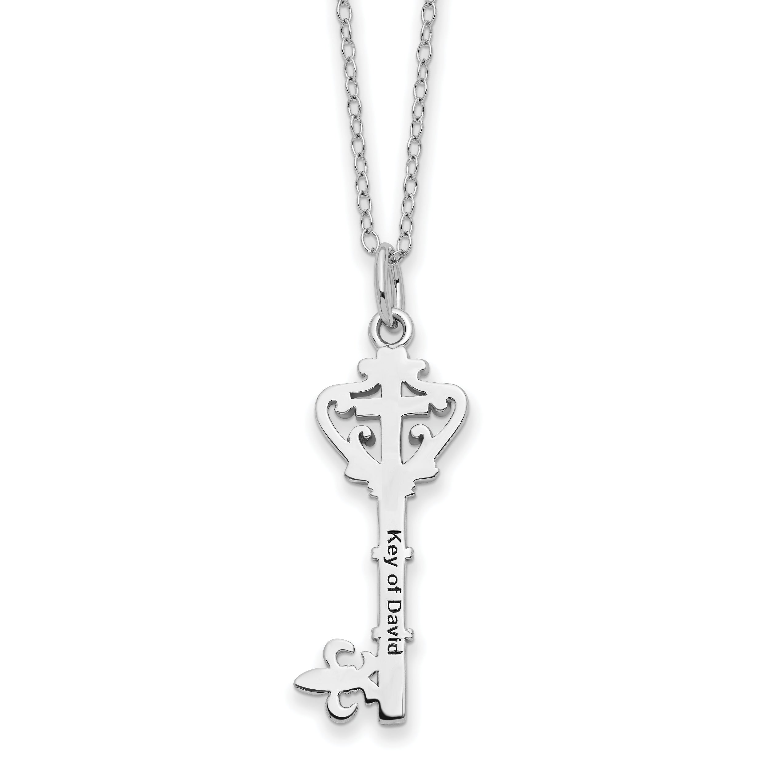 Sentimental Expressions Sterling Silver Rhodium-plated Red CZ Antiqued Key of David 18in Necklace