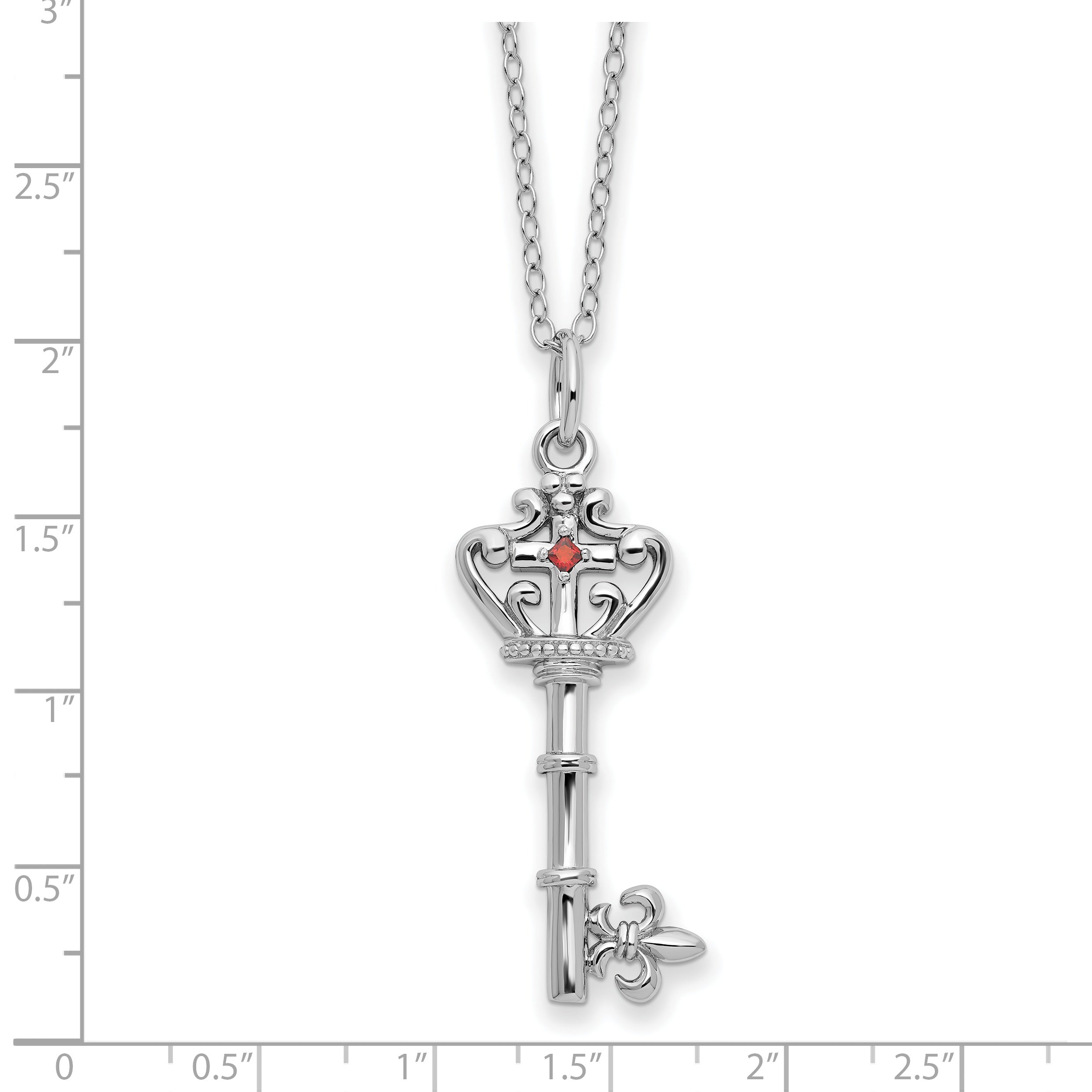 Sentimental Expressions Sterling Silver Rhodium-plated Red CZ Antiqued Key of David 18in Necklace