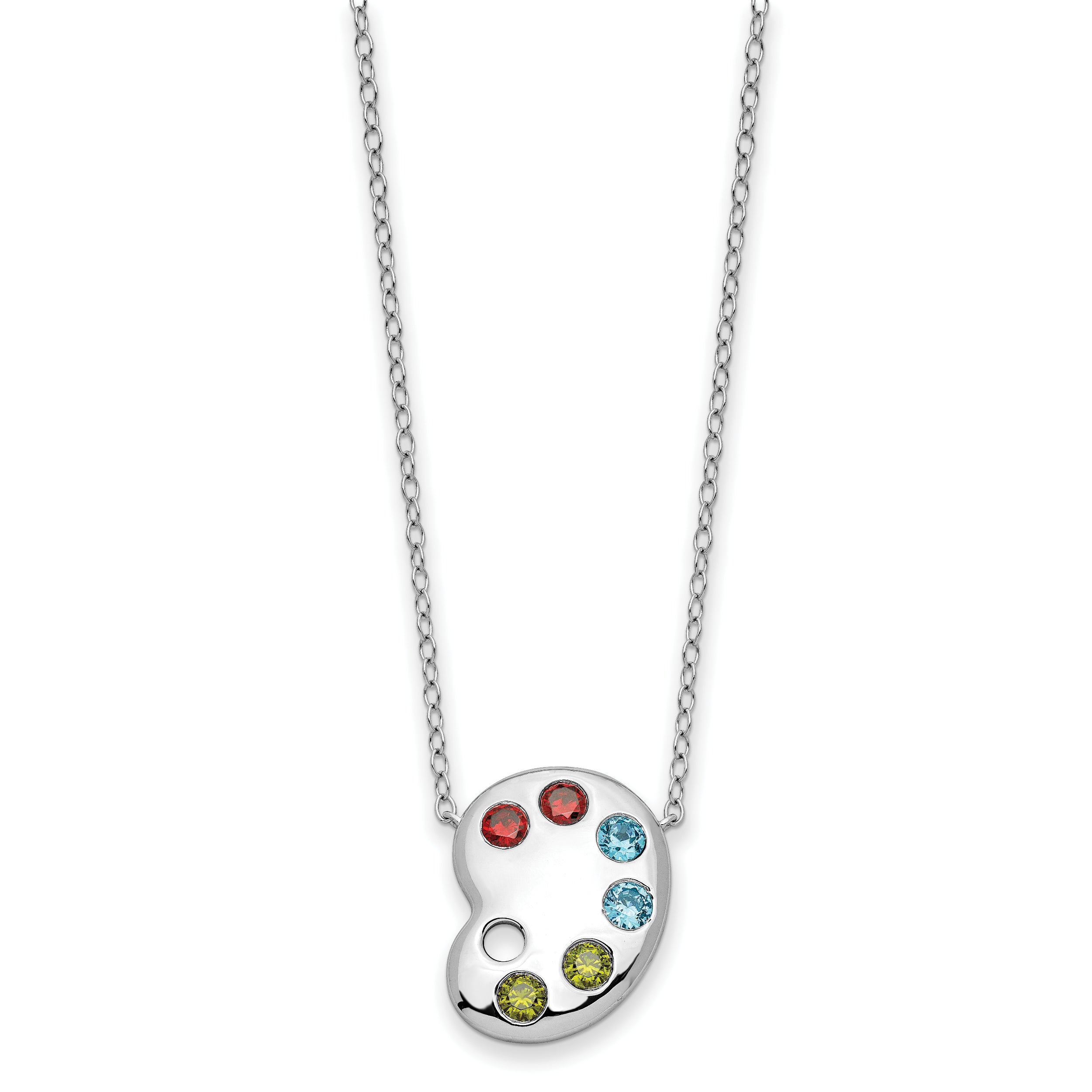 Sentimental Expressions Sterling Silver Rhodium-plated Multi-color CZ Color Me Happy Pallet 18in Necklace